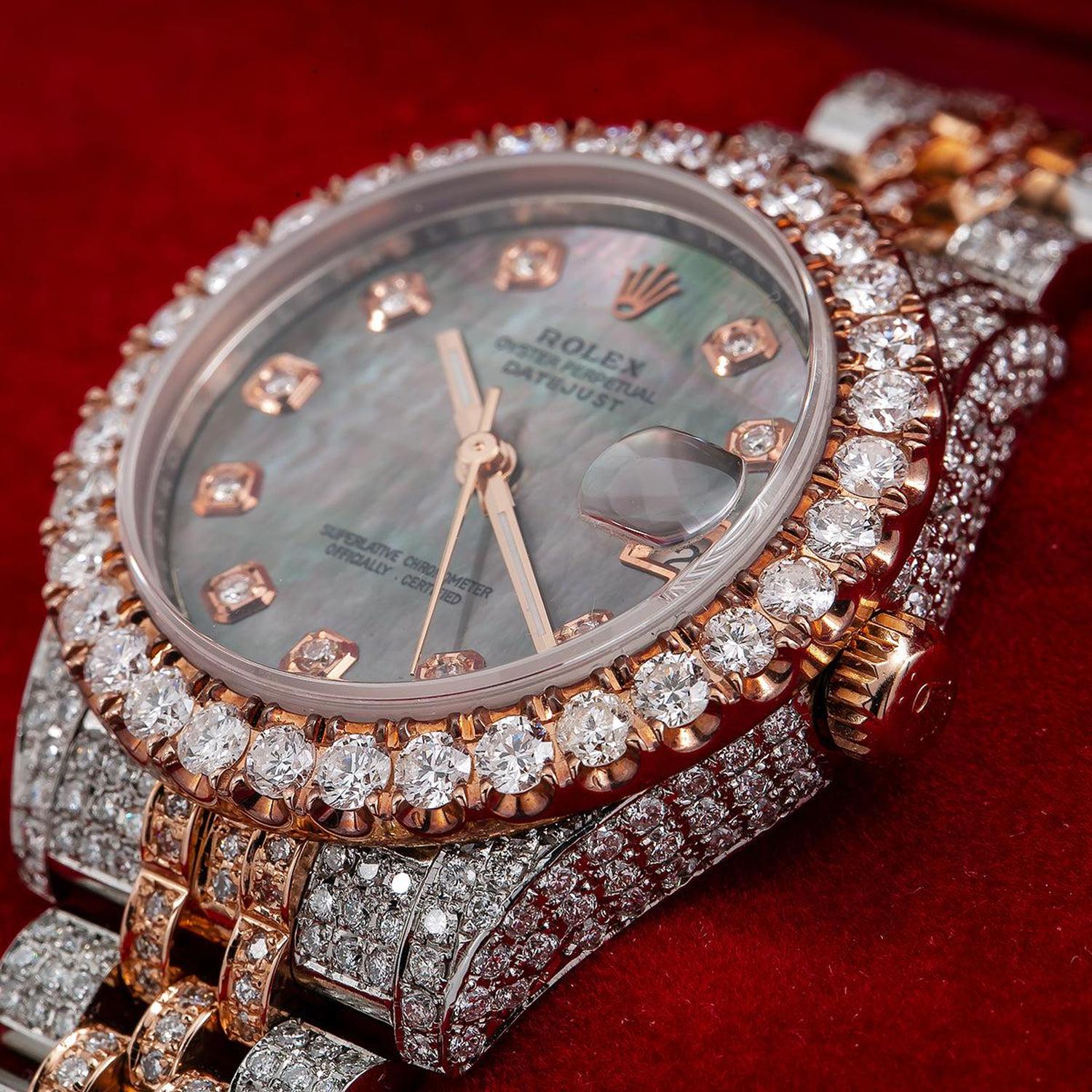 Rolex Datejust 31MM 178271 Black Mother of Pearl Diamond Dial Diamond Bezel Two Tone Rose Gold Full Diamond Jubilee Bracelet - Image 2