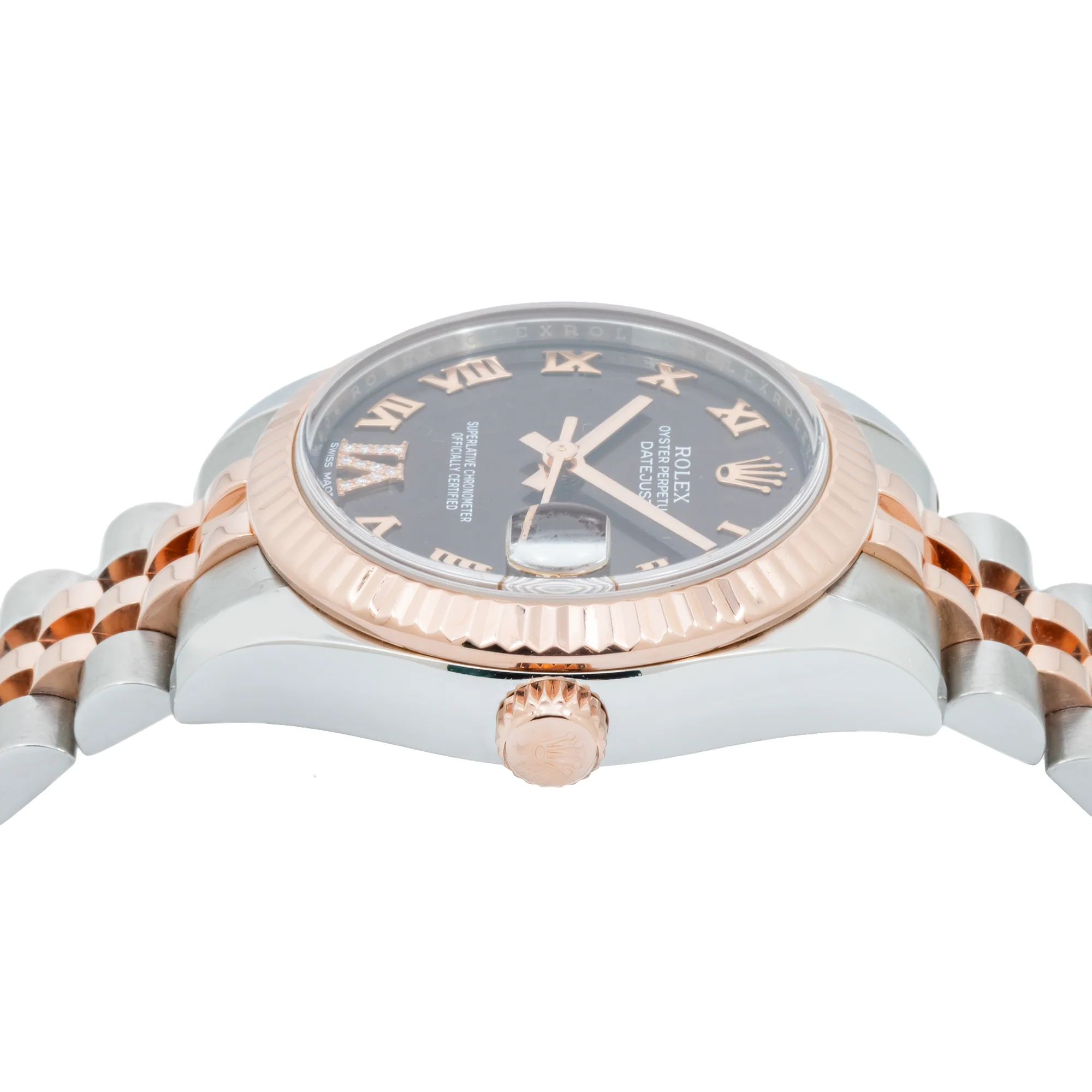 Rolex Datejust 31MM 178271 Chocolate Roman Diamond Dial Fluted Bezel Two Tone Rose Gold Jubilee Bracelet - Image 5
