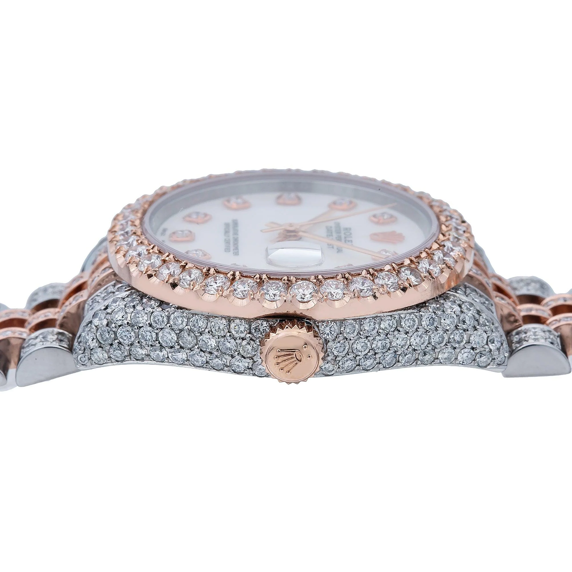 Rolex Datejust 31MM 178271 White Mother of Pearl Diamond Dial Diamond Bezel Two Tone Rose Gold Full Diamond Jubilee Bracelet 11.25ct - Image 5