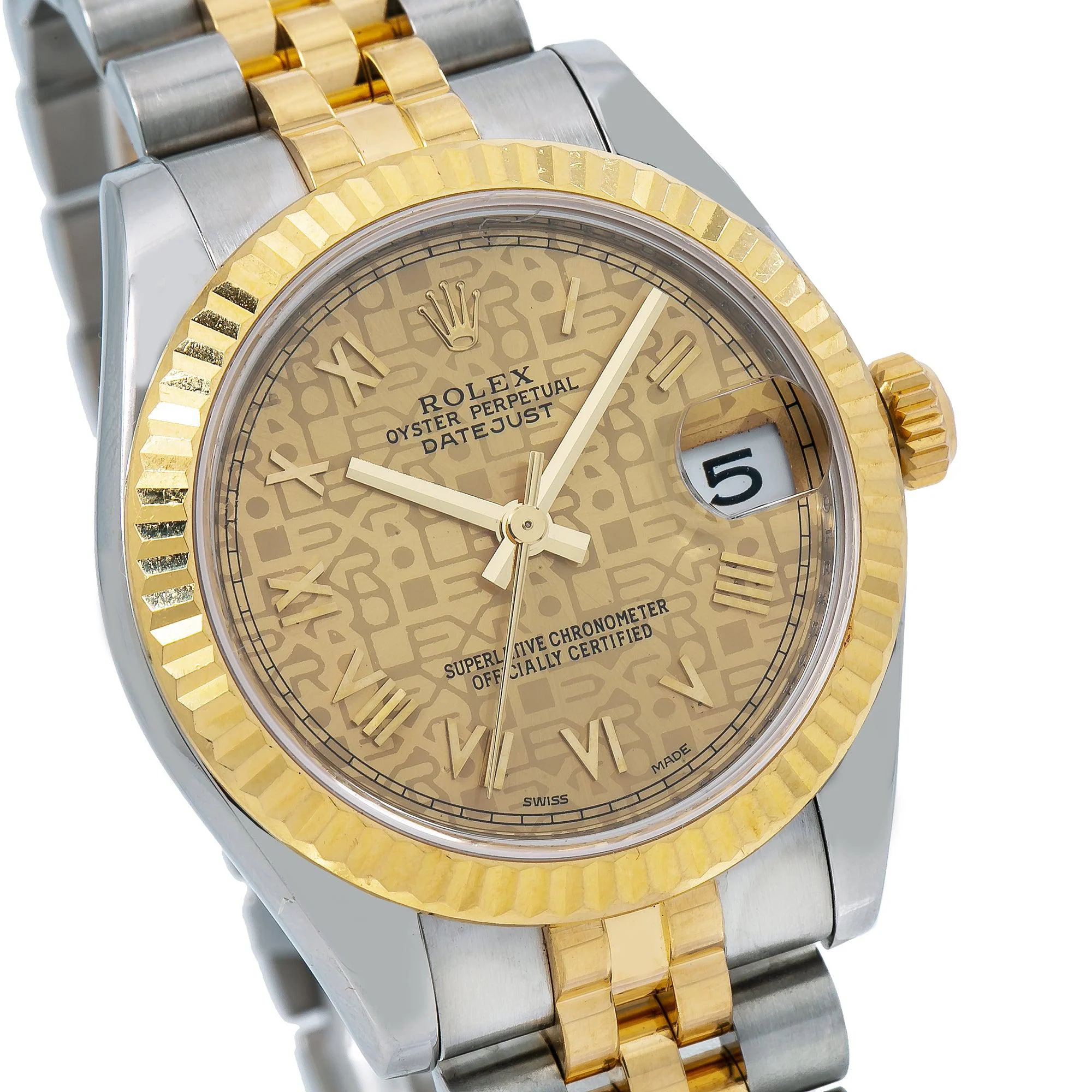 Rolex Datejust 31MM 178273 Champagne Pattern Roman Dial Fluted Bezel Two Tone Yellow Gold Jubilee Bracelet - Image 4