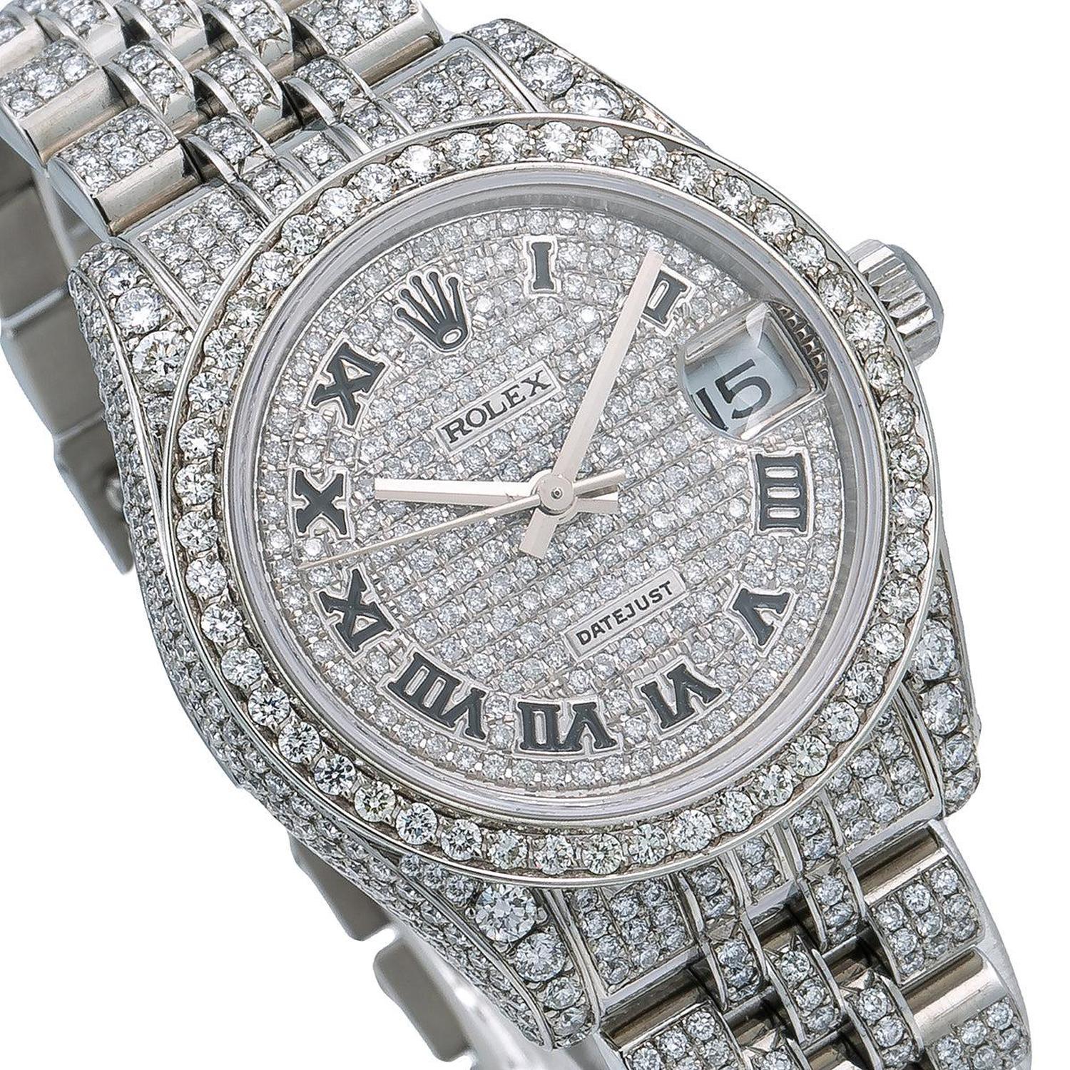 Rolex Datejust 31MM 178274 Diamond Paved Roman Dial Diamond Bezel Stainless Steel Full Diamond Jubilee Bracelet 10.15ct - Image 3