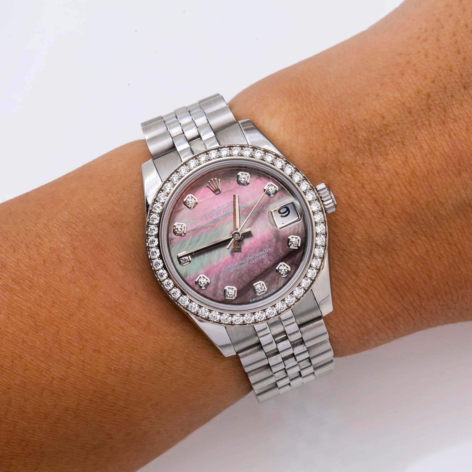 Rolex Datejust 31MM 178384 Black Mother of Pearl Diamond Dial Diamond Bezel Stainless Steel Jubilee Bracelet - Image 2