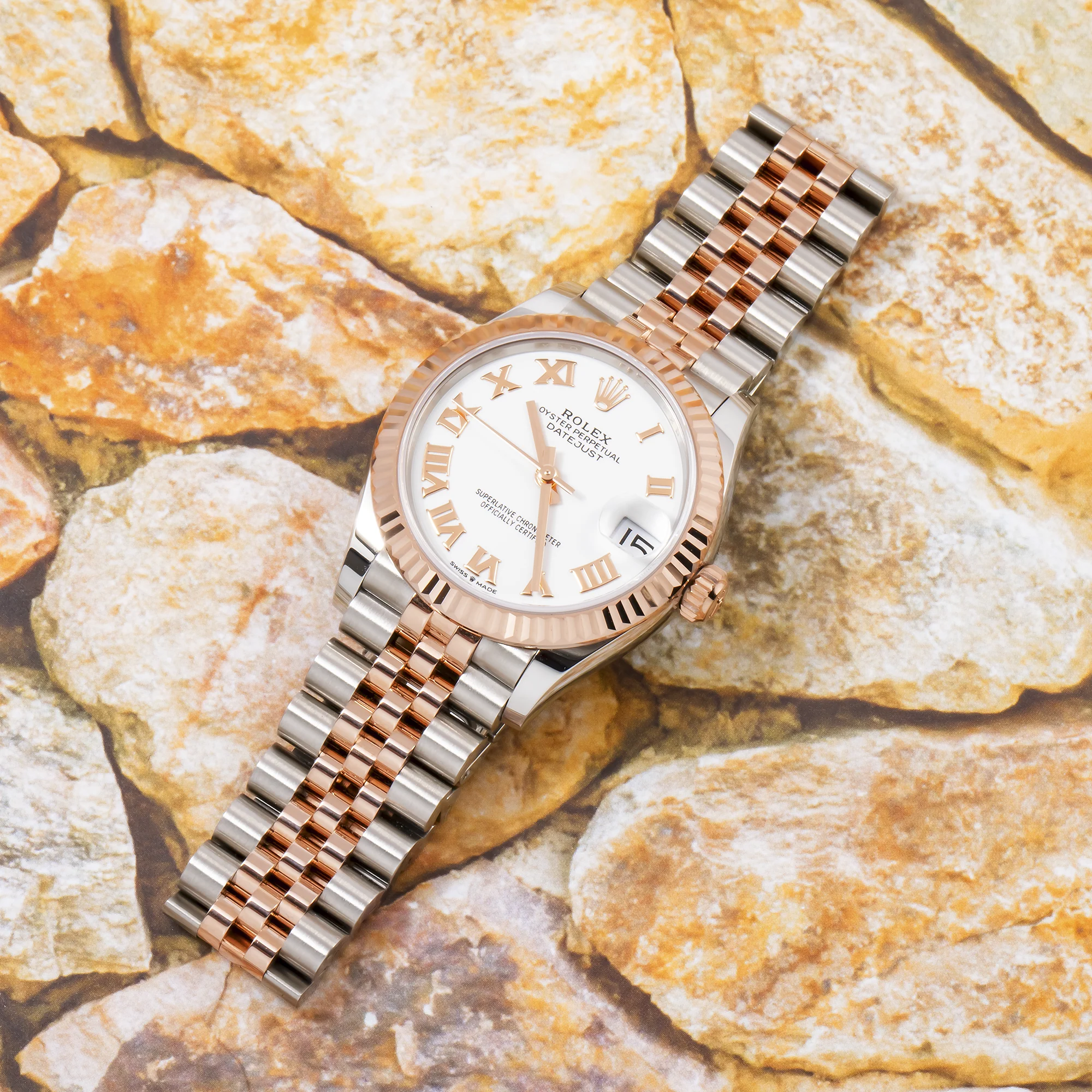 Rolex Datejust 31MM 278271 White Roman Dial Fluted Bezel Two Tone Rose Gold Jubilee Bracelet - Image 5