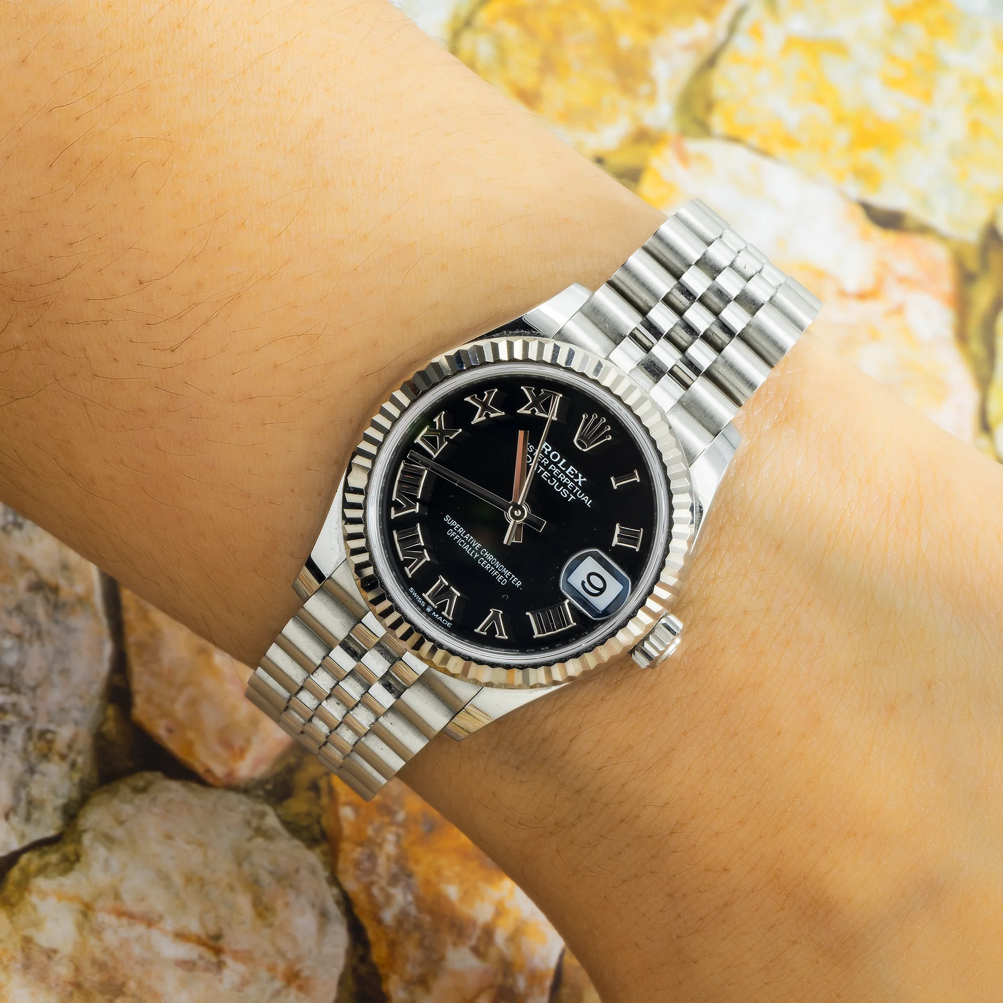 Rolex Datejust 31MM 278274 Black Roman Dial Fluted Bezel Stainless Steel Jubilee Bracelet - Image 2