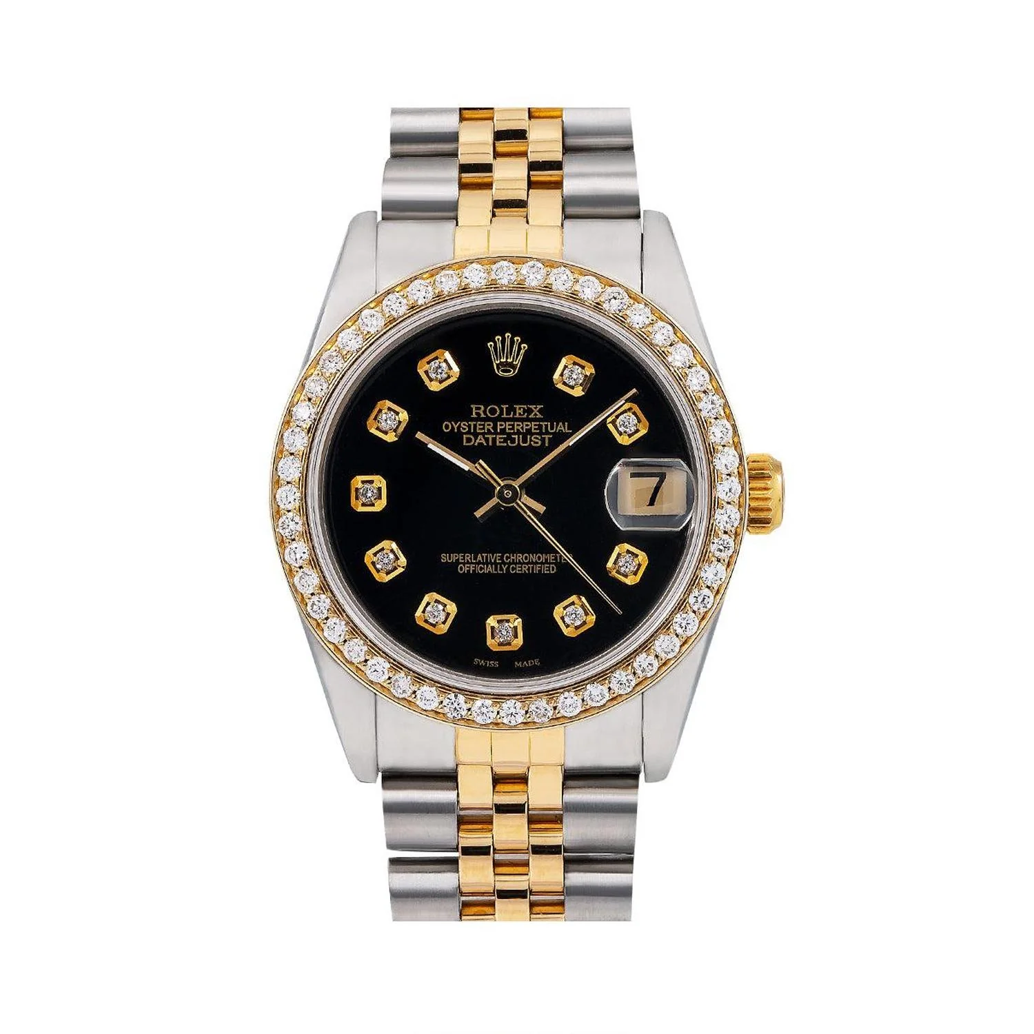 Rolex Datejust 31MM 6824 Black Diamond Dial Diamond Bezel Two Tone Yellow Gold Jubilee Bracelet