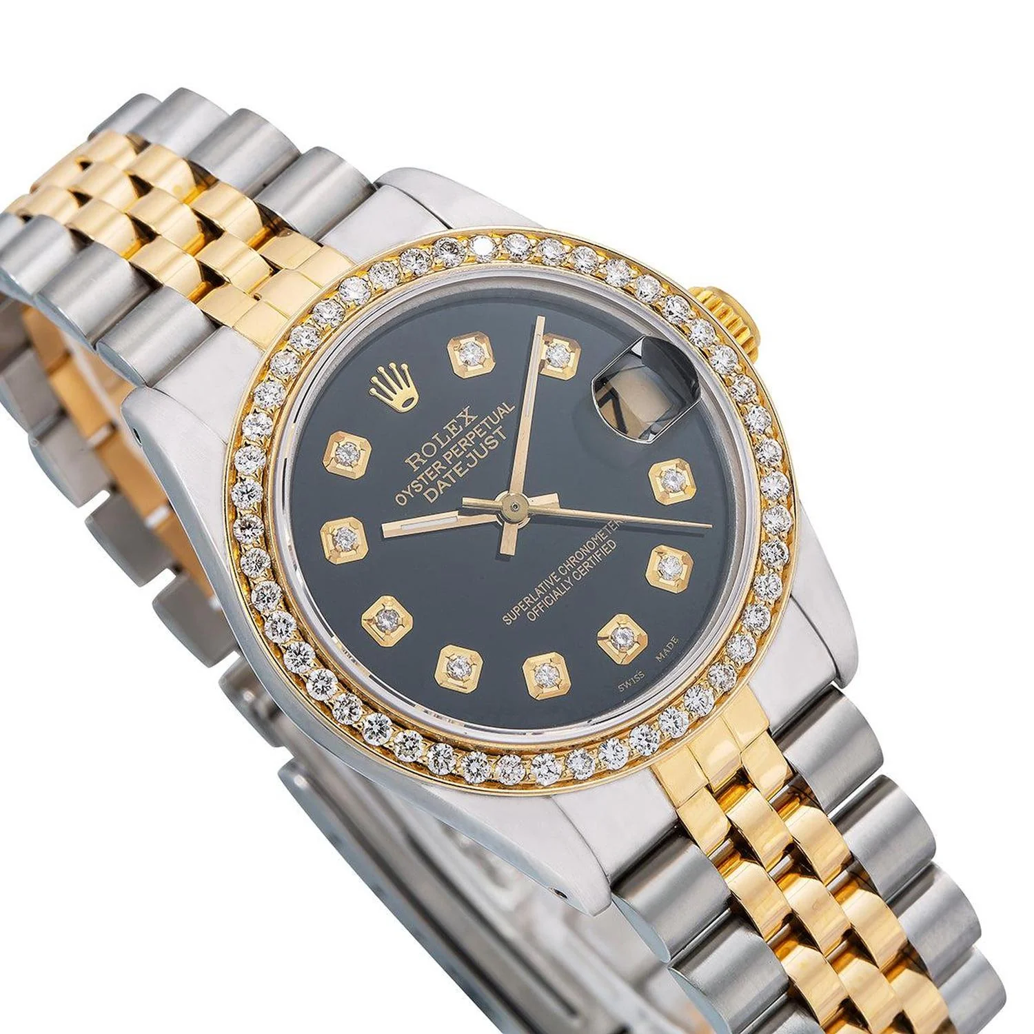 Rolex Datejust 31MM 6824 Black Diamond Dial Diamond Bezel Two Tone Yellow Gold Jubilee Bracelet - Image 3