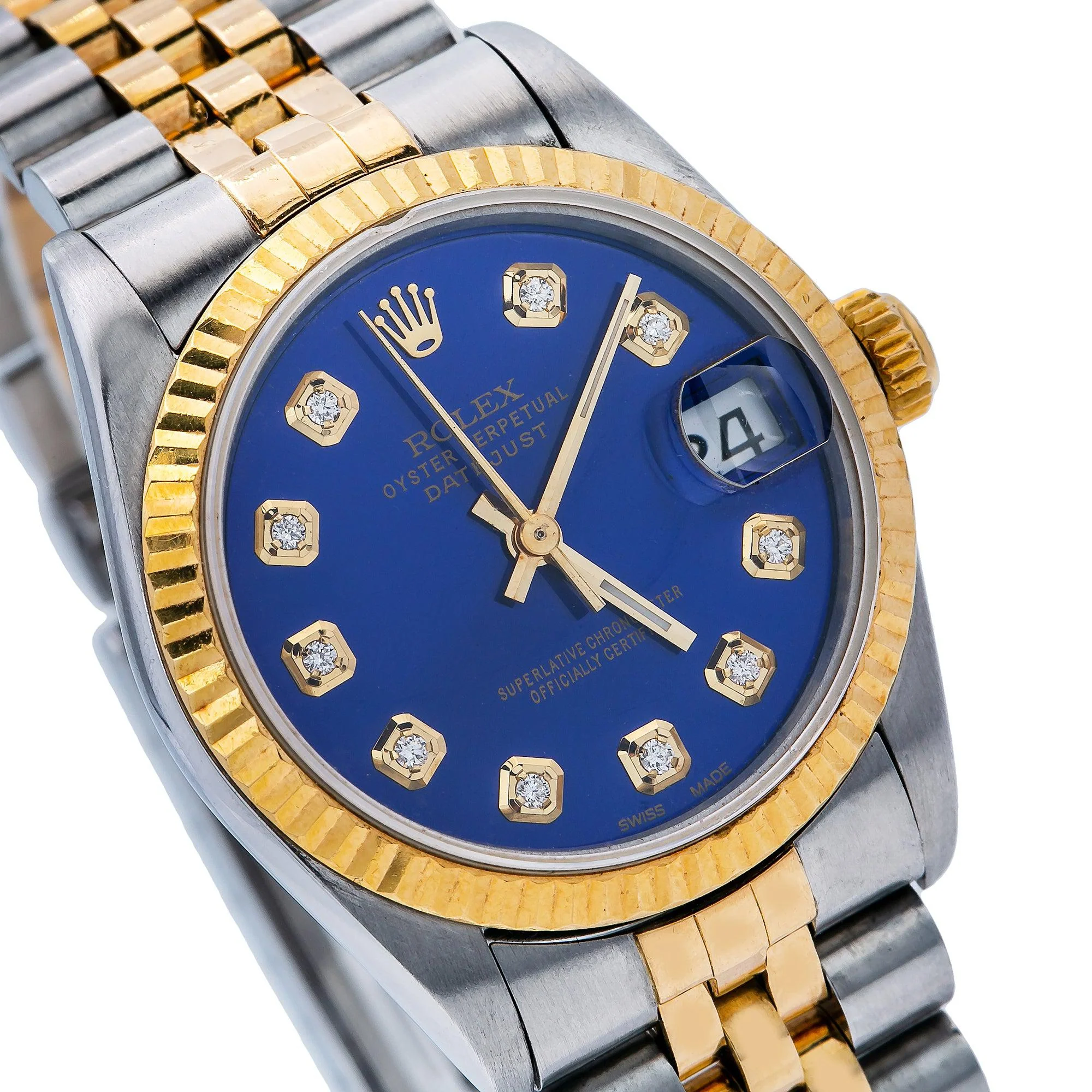 Rolex Datejust 31MM 6824 Blue Diamond Dial Fluted Bezel Two Tone Yellow Gold Jubilee Bracelet - Image 4