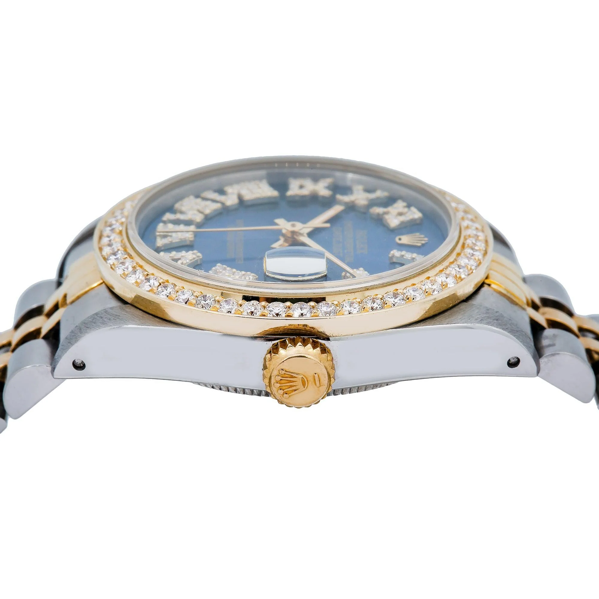 Rolex Datejust 31MM 6824 Blue Roman Diamond Dial Diamond Bezel Two Tone Yellow Gold Jubilee Bracelet - Image 6