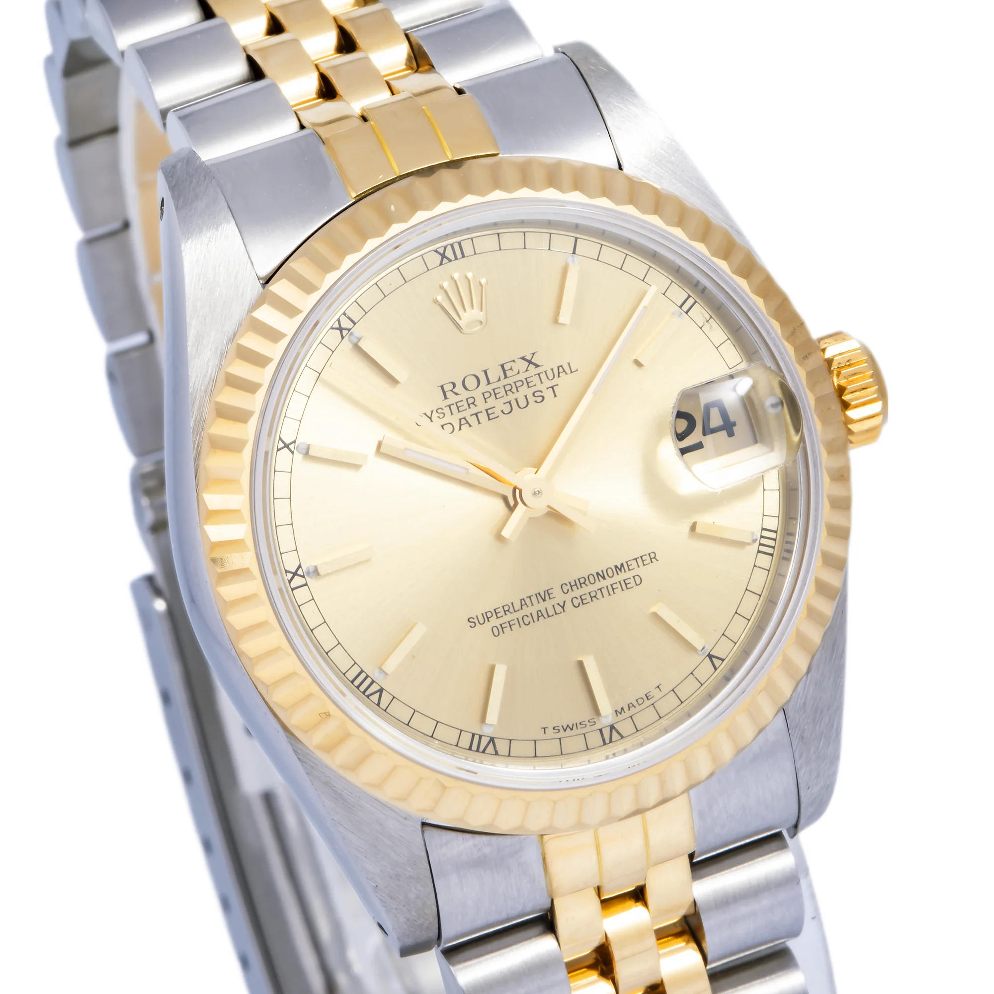 Rolex Datejust 31MM 6824 Champagne Dial Fluted Bezel Two Tone Yellow Gold Jubilee Bracelet - Image 3