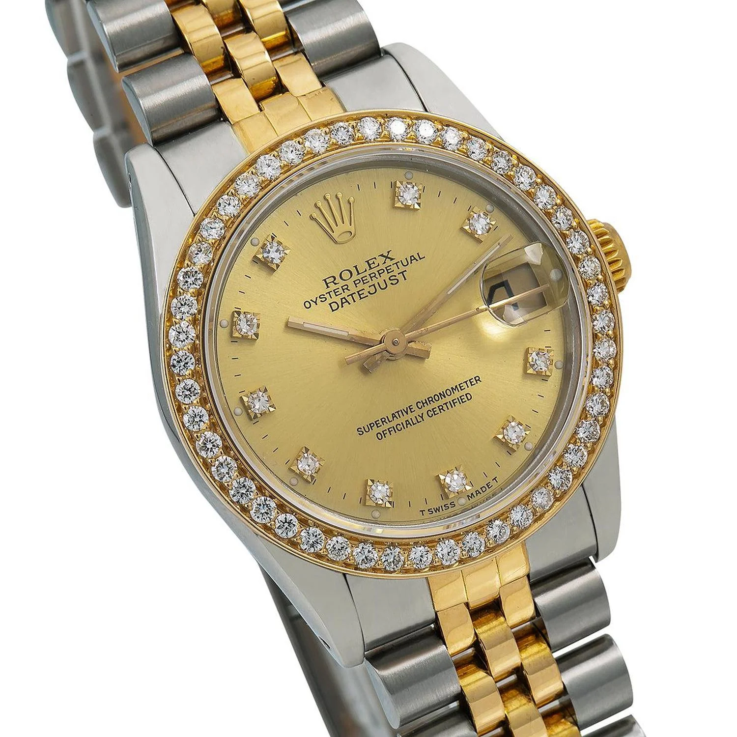 Rolex Datejust 31MM 6824 Champagne Diamond Dial Diamond Bezel Two Tone Yellow Gold Jubilee Bracelet 1.05ct - Image 3