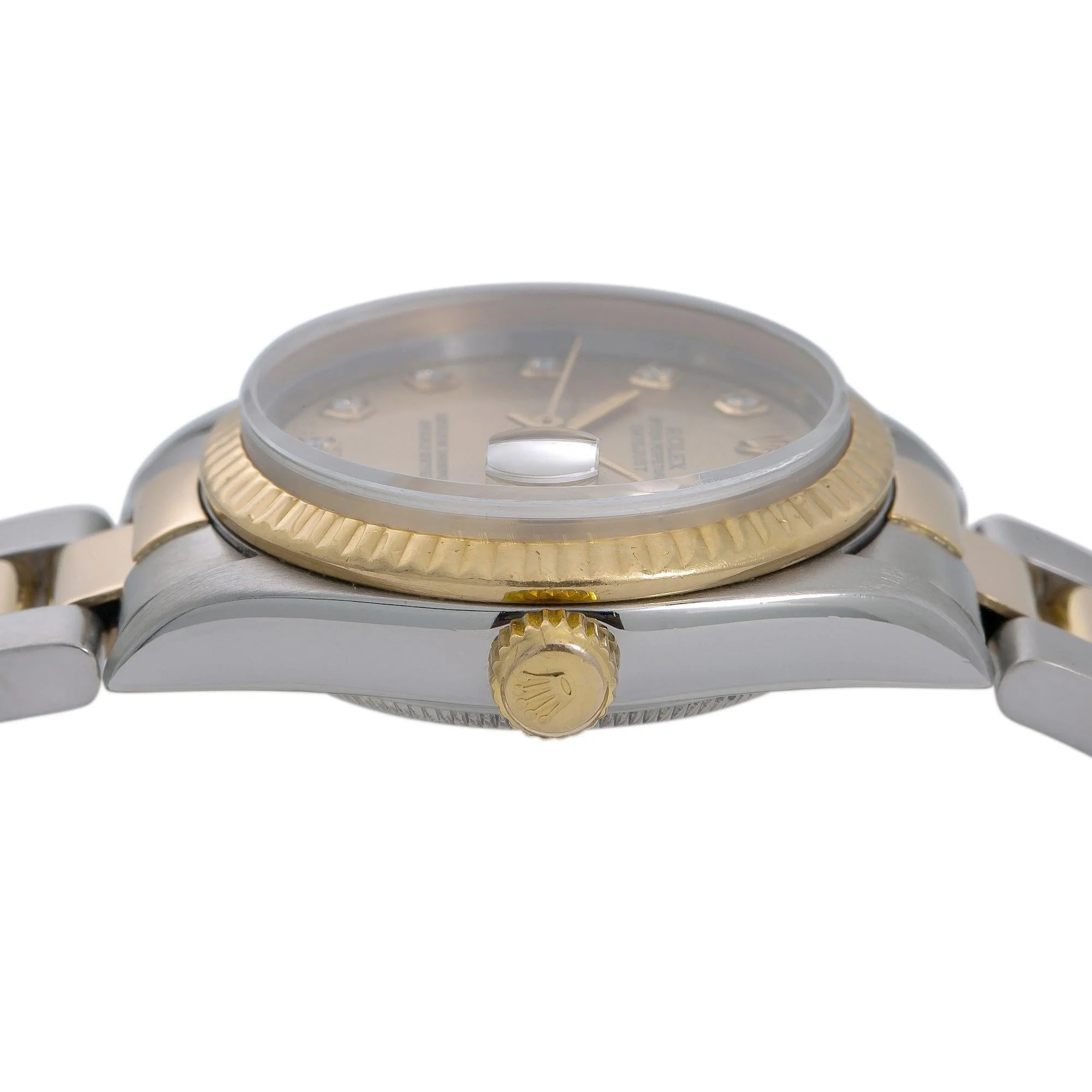 Rolex Datejust 31MM 6824 Champagne Diamond Dial Fluted Bezel Two Tone Yellow Gold Oyster Bracelet - Image 4