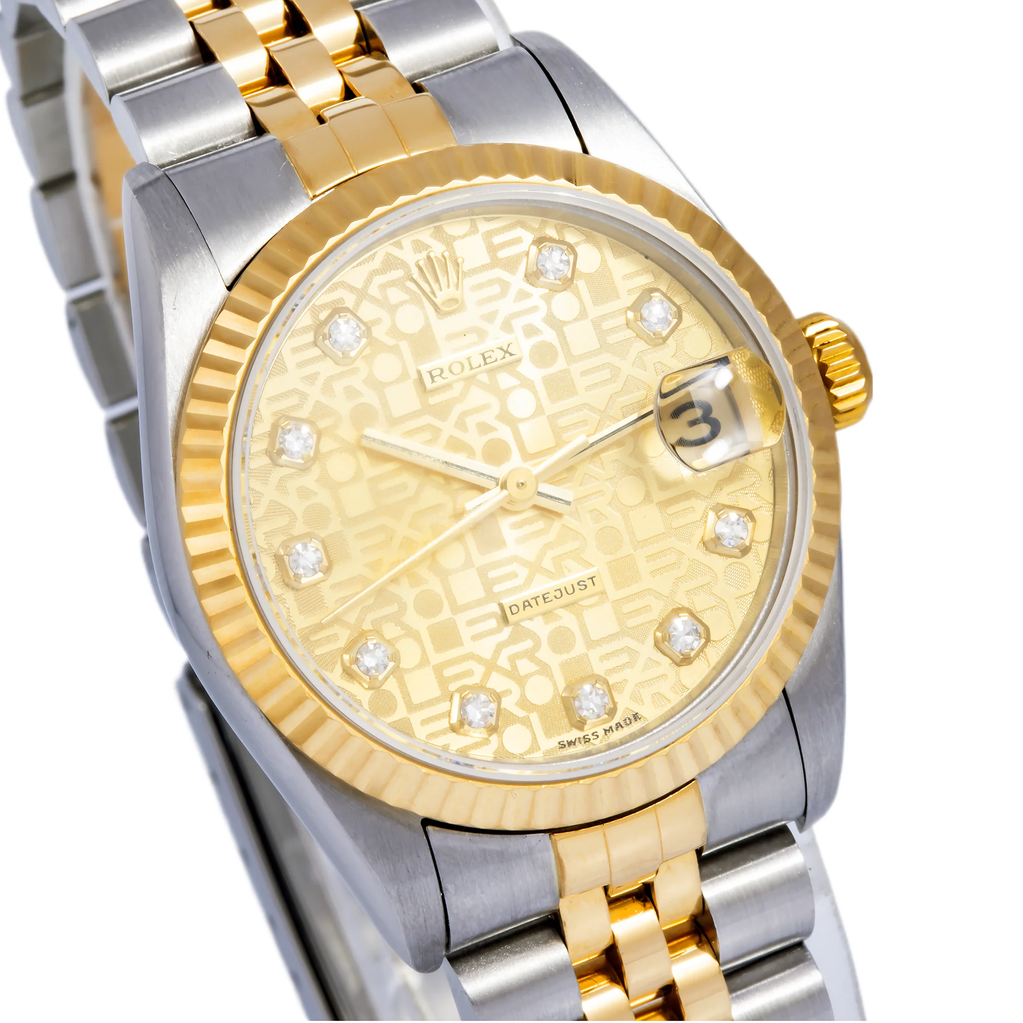 Rolex Datejust 31MM 6824 Champagne Pattern Diamond Dial Fluted Bezel Two Tone Yellow Gold Jubilee Bracelet - Image 2