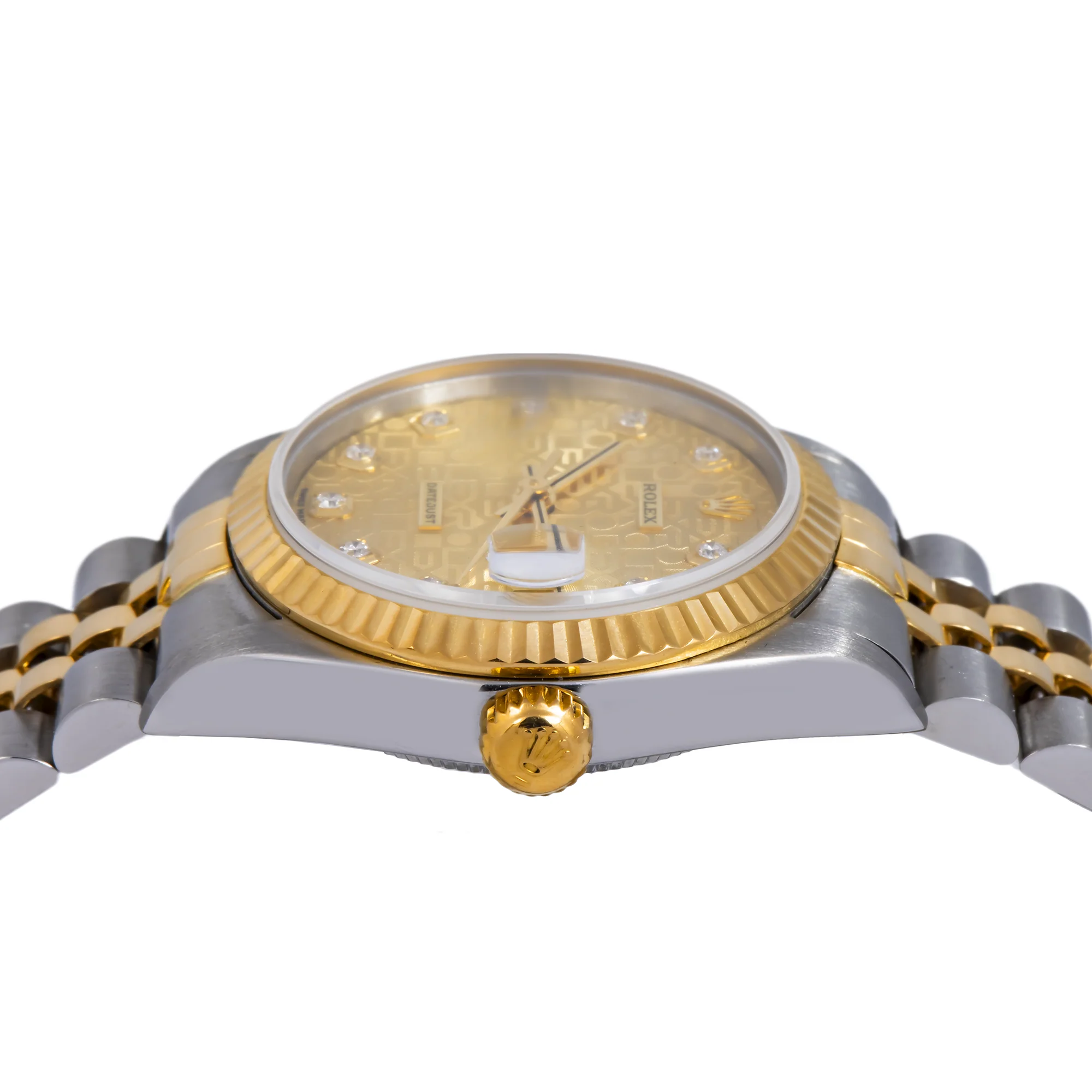 Rolex Datejust 31MM 6824 Champagne Pattern Diamond Dial Fluted Bezel Two Tone Yellow Gold Jubilee Bracelet - Image 3