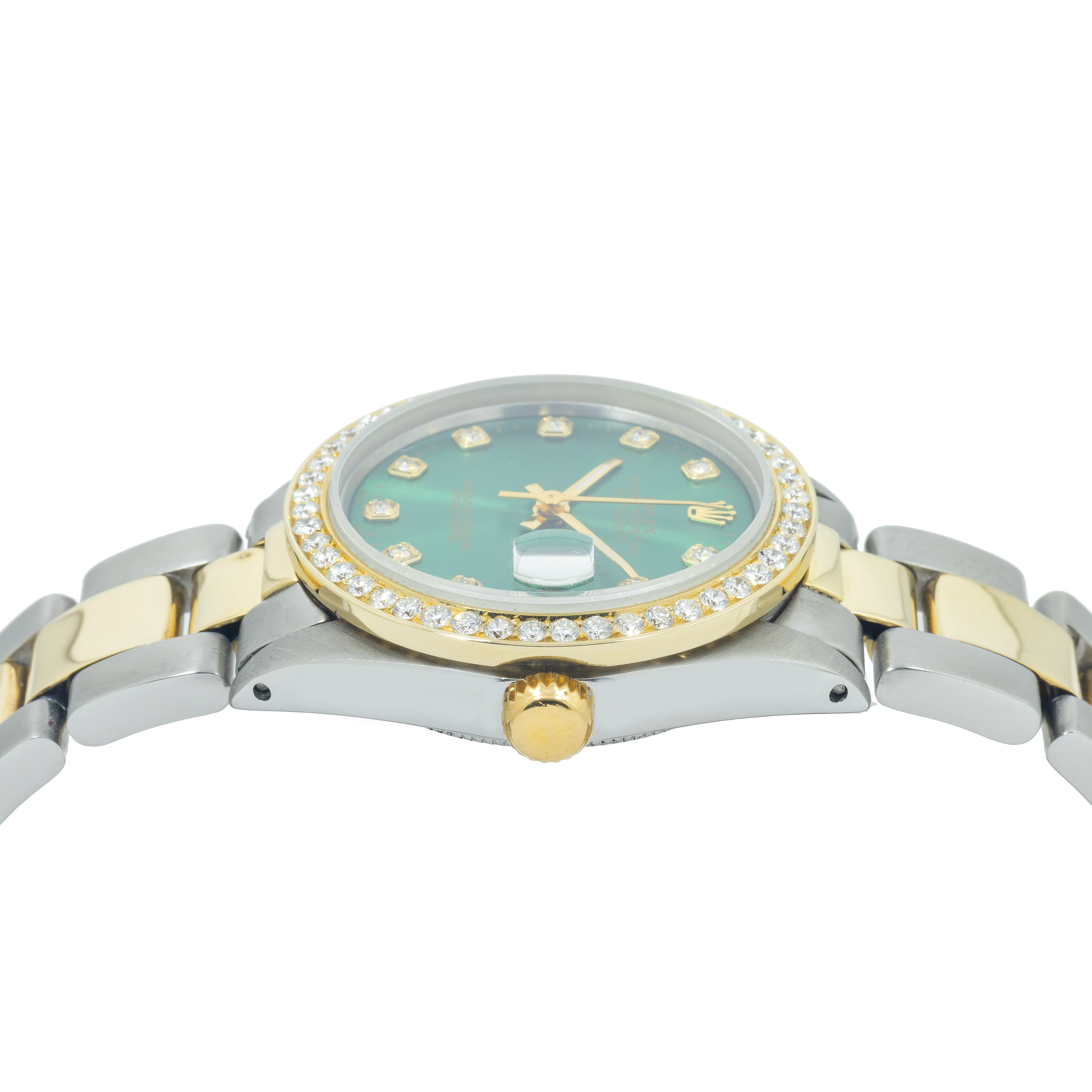 Rolex Datejust 31MM 6824 Green Diamond Dial Diamond Bezel Two Tone Yellow Gold Oyster Bracelet - Image 3
