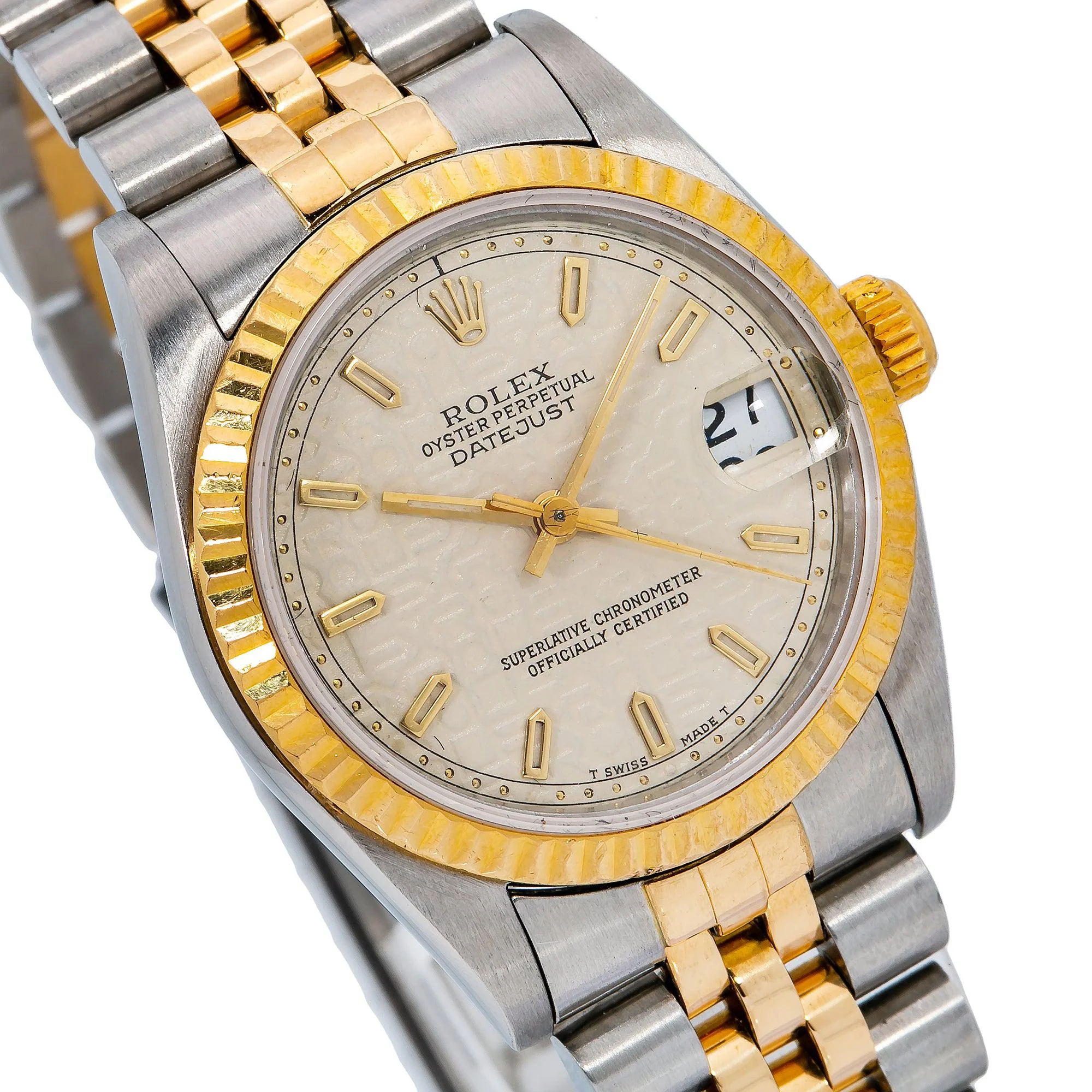 Rolex Datejust 31MM 6824 Ivory Pattern Dial Fluted Bezel Two Tone Yellow Gold Jubilee Bracelet - Image 4