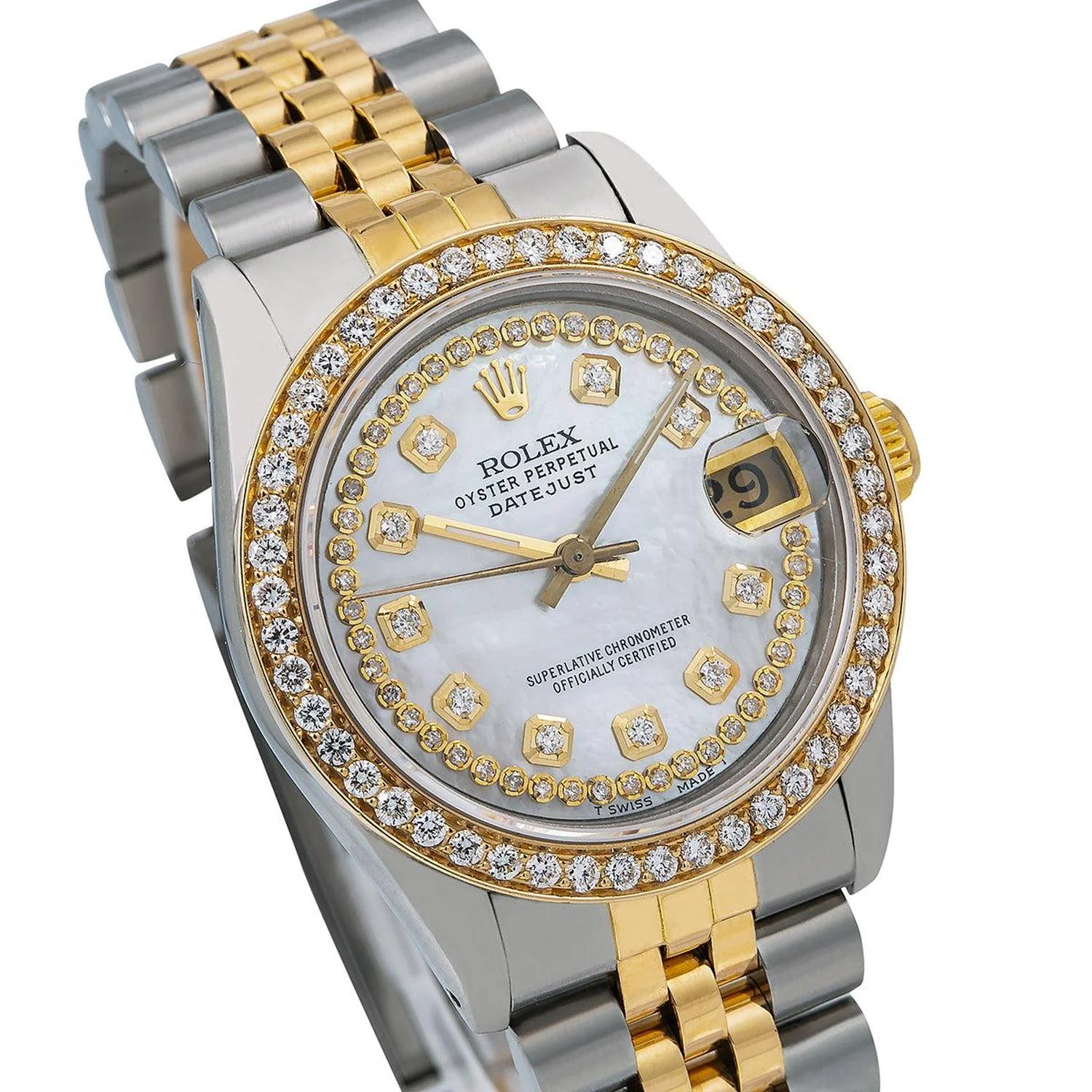 Rolex Datejust 31MM 6824 White Mother of Pearl Diamond Dial Diamond Bezel Two Tone Yellow Gold Jubilee Bracelet - Image 3