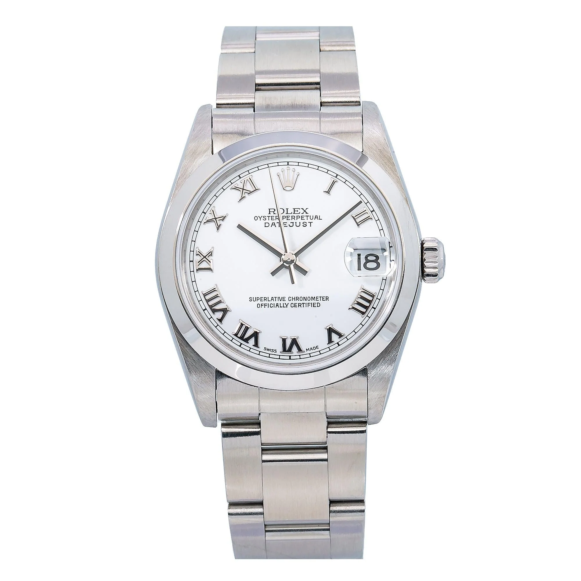 Rolex Datejust 31MM 6824 White Roman Dial Smooth Bezel Stainless Steel Oyster Bracelet