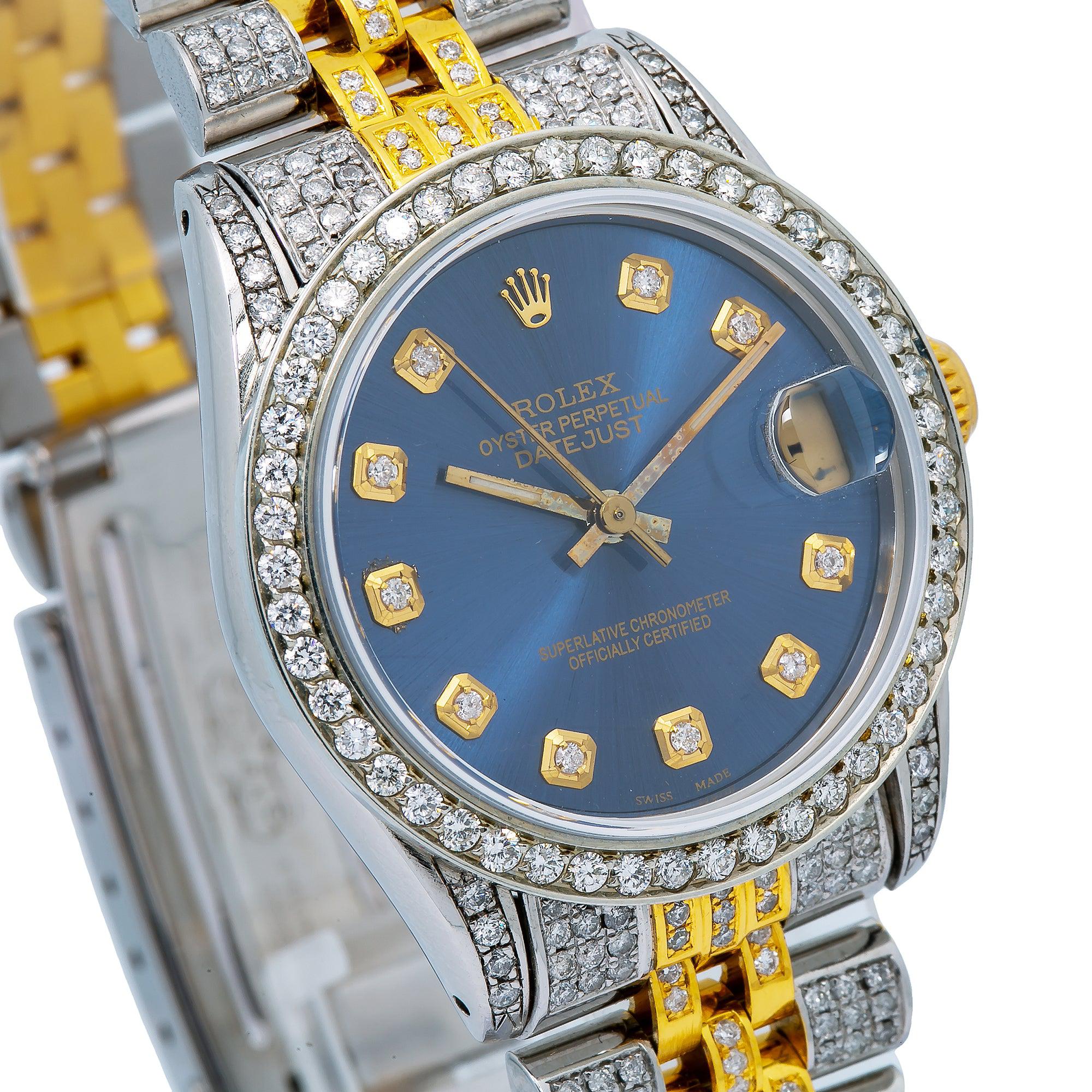 Rolex Datejust 31MM 68273 Blue Diamond Dial Diamond Bezel Two Tone Yellow Gold Full Diamond Jubilee Bracelet - Image 5