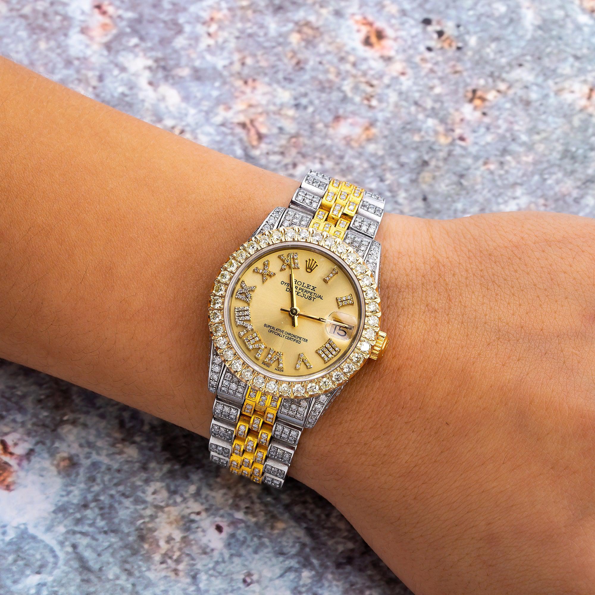 Rolex Datejust 31MM 68273 Champagne Roman Diamond Dial Diamond Bezel Two Tone Yellow Gold Full Diamond Jubilee Bracelet 8.75ct - Image 3