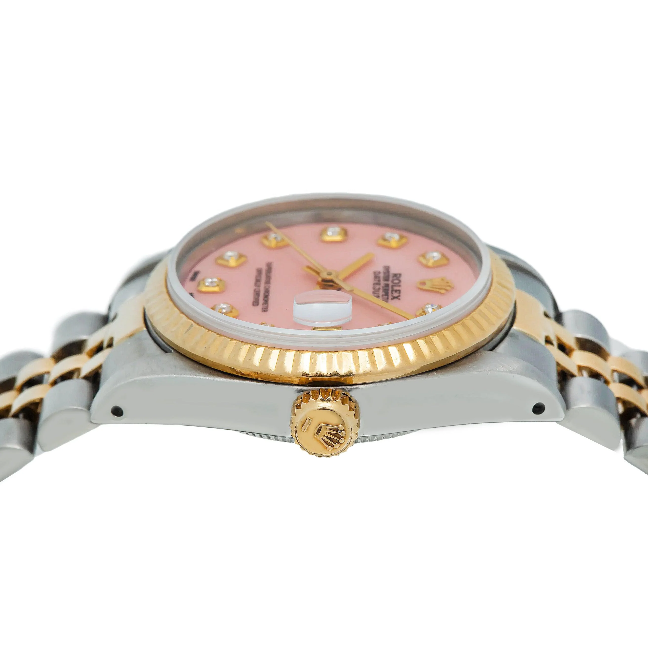 Rolex Datejust 31MM 68273 Pink Mother of Pearl Diamond Dial Fluted Bezel Two Tone Yellow Gold Jubilee Bracelet - Image 5