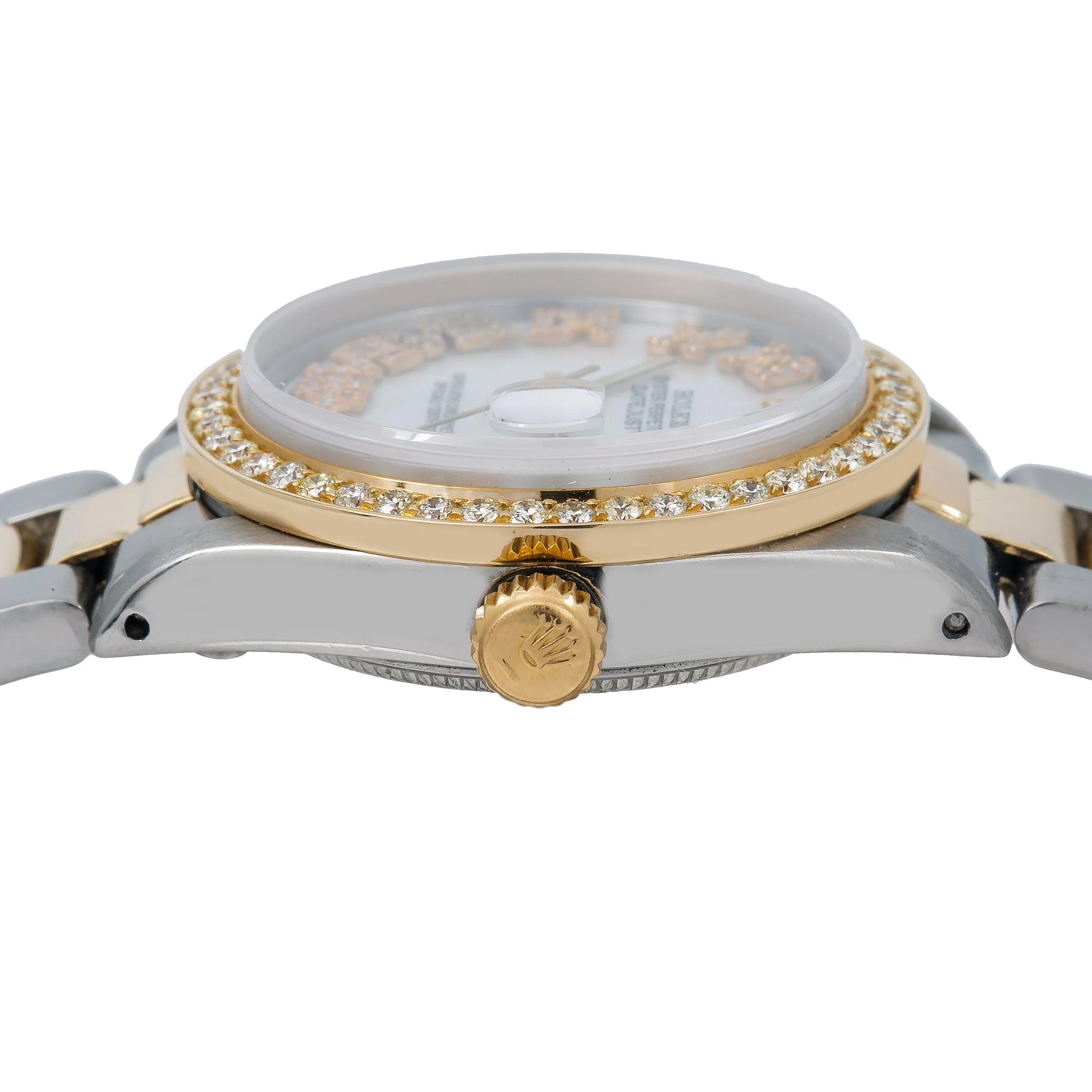 Rolex Datejust 31MM 68273 White Mother of Pearl Roman Diamond Dial Diamond Bezel Two Tone Yellow Gold Oyster Bracelet 1.15ct - Image 4