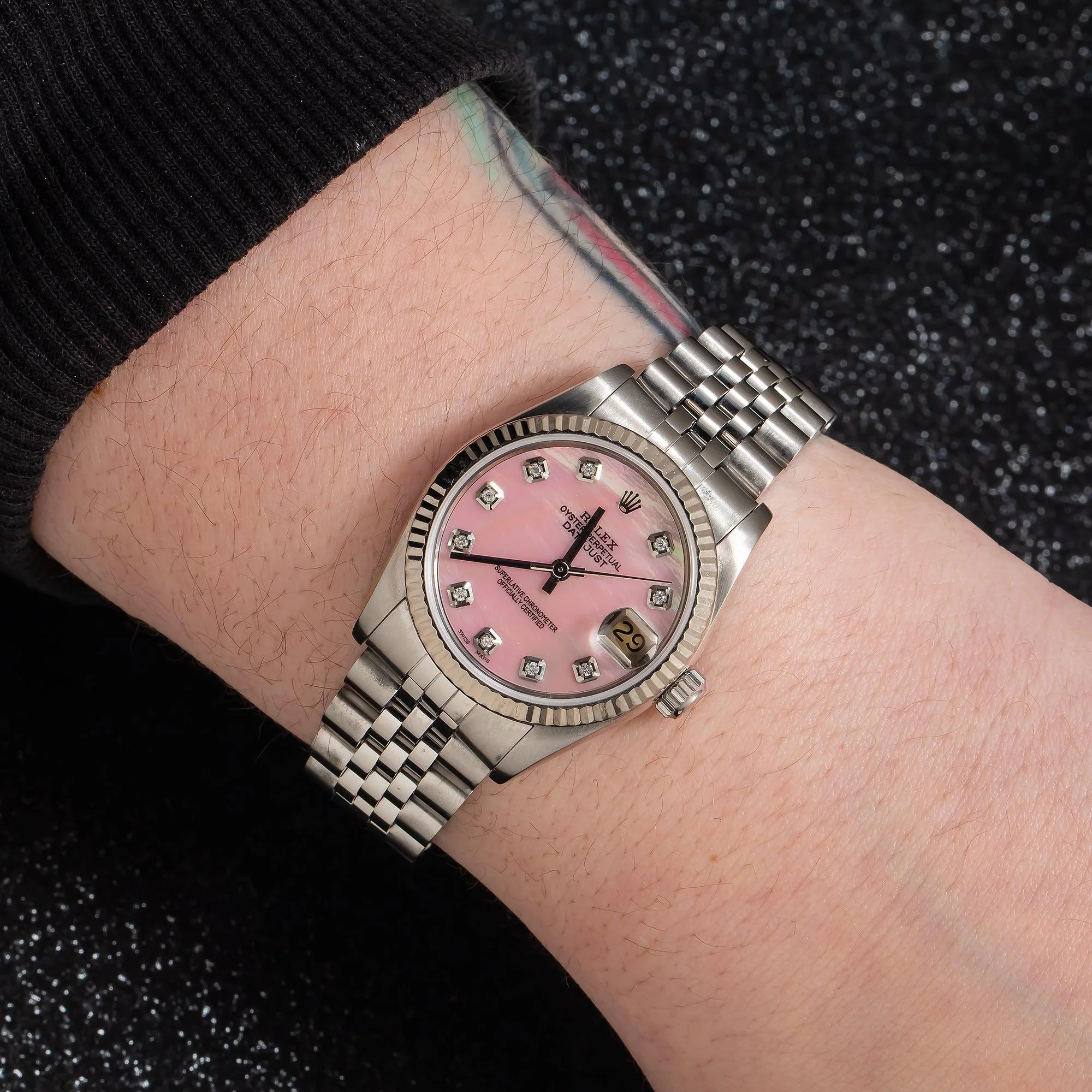 Rolex Datejust 31MM 68274 Pink Mother of Pearl Diamond Dial Fluted Bezel Stainless Steel Jubilee Bracelet - Image 2