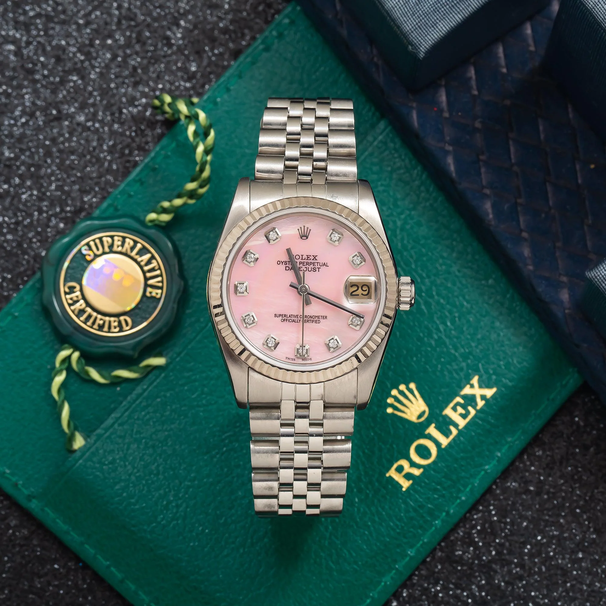 Rolex Datejust 31MM 68274 Pink Mother of Pearl Diamond Dial Fluted Bezel Stainless Steel Jubilee Bracelet - Image 4