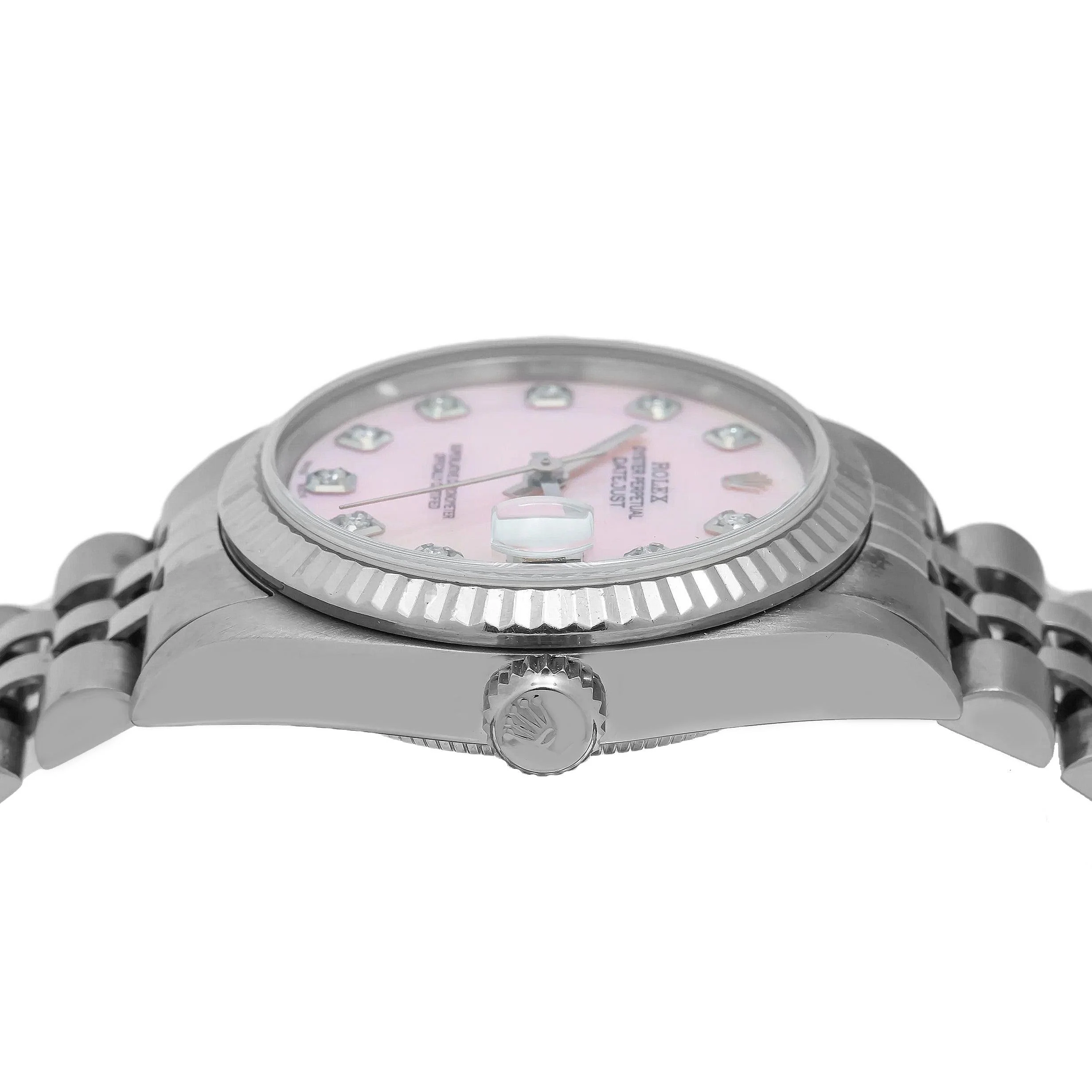 Rolex Datejust 31MM 68274 Pink Mother of Pearl Diamond Dial Fluted Bezel Stainless Steel Jubilee Bracelet - Image 5