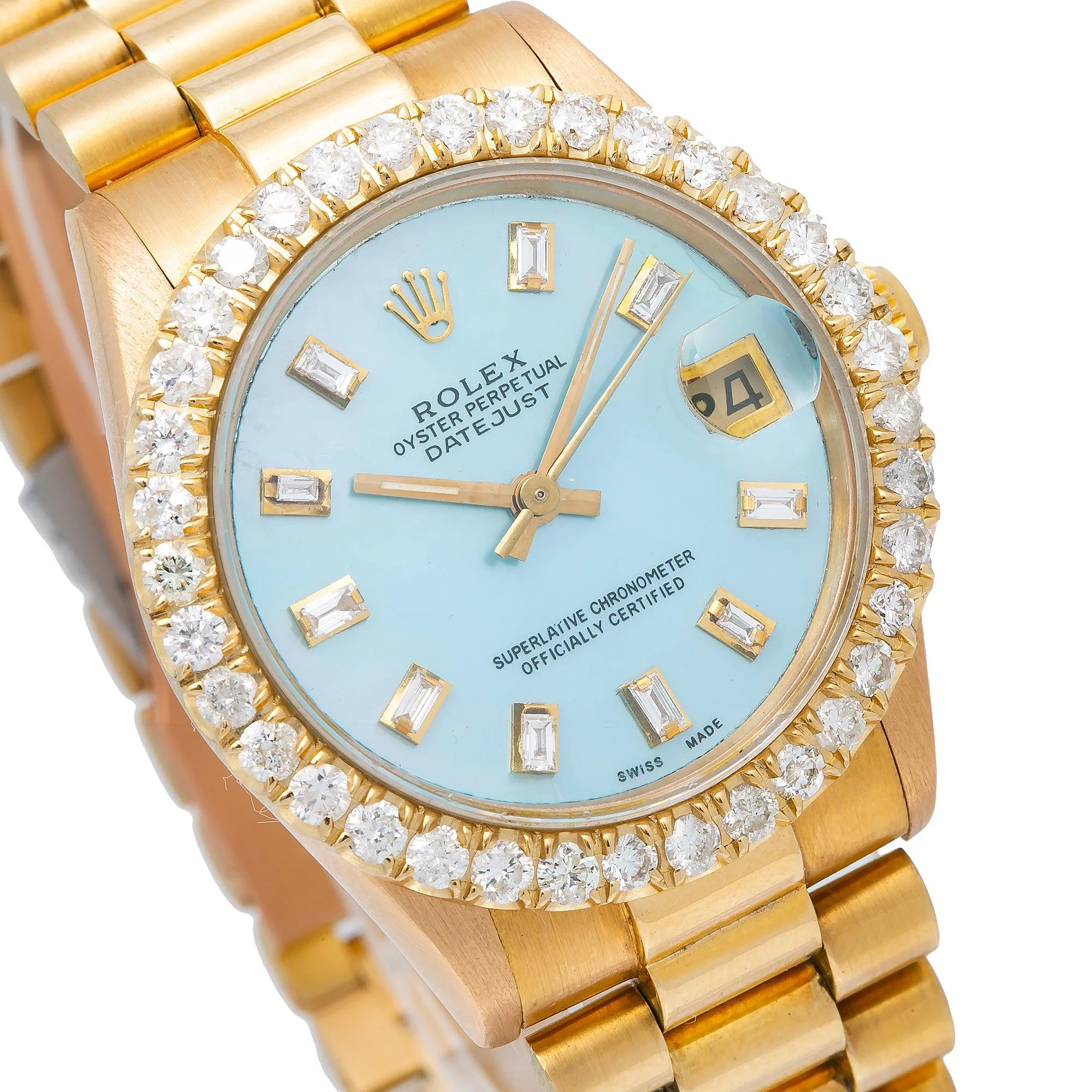 Rolex Datejust 31MM 68278 Blue Mother of Pearl Diamond Dial Diamond Bezel 18K Yellow Gold President Bracelet - Image 3