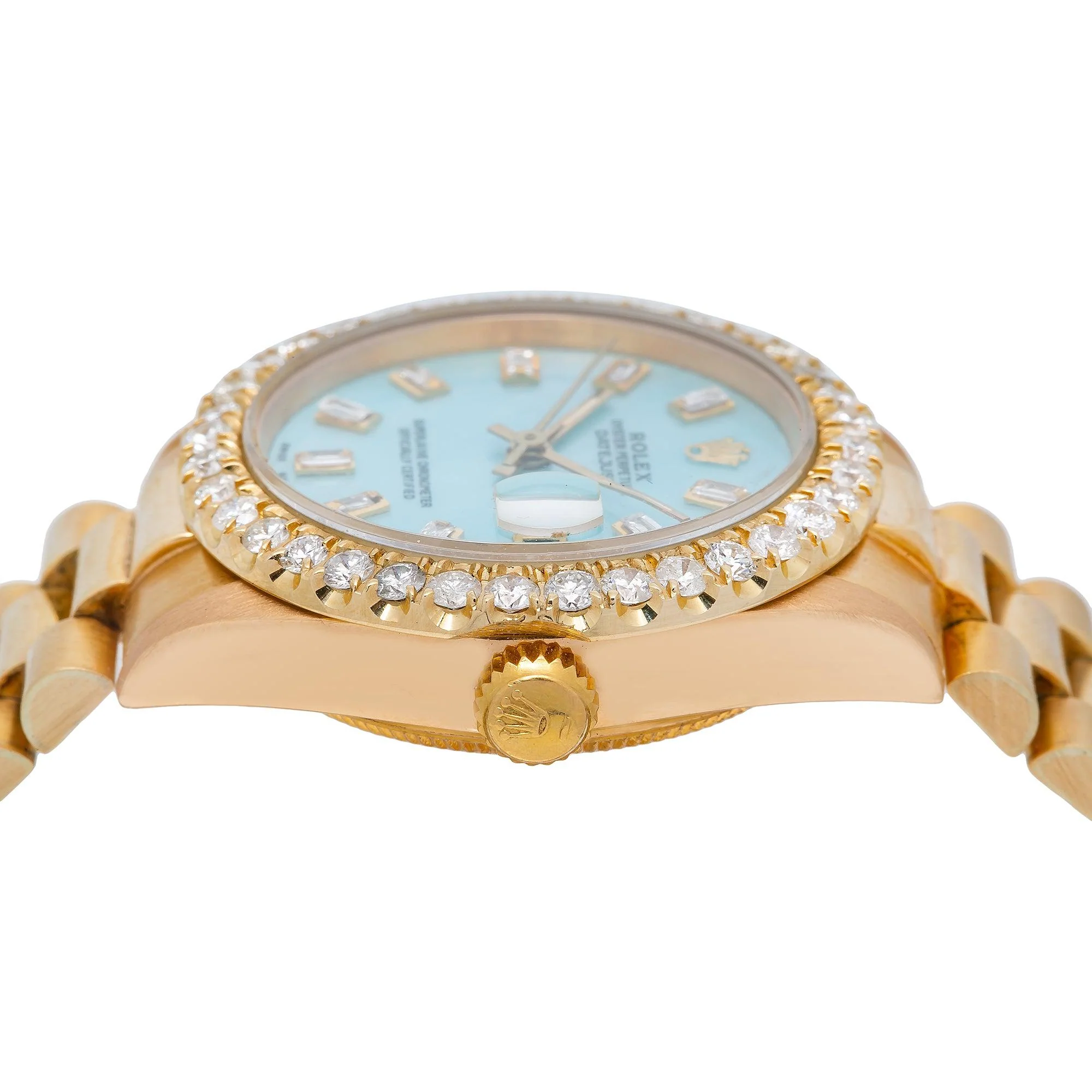 Rolex Datejust 31MM 68278 Blue Mother of Pearl Diamond Dial Diamond Bezel 18K Yellow Gold President Bracelet - Image 4