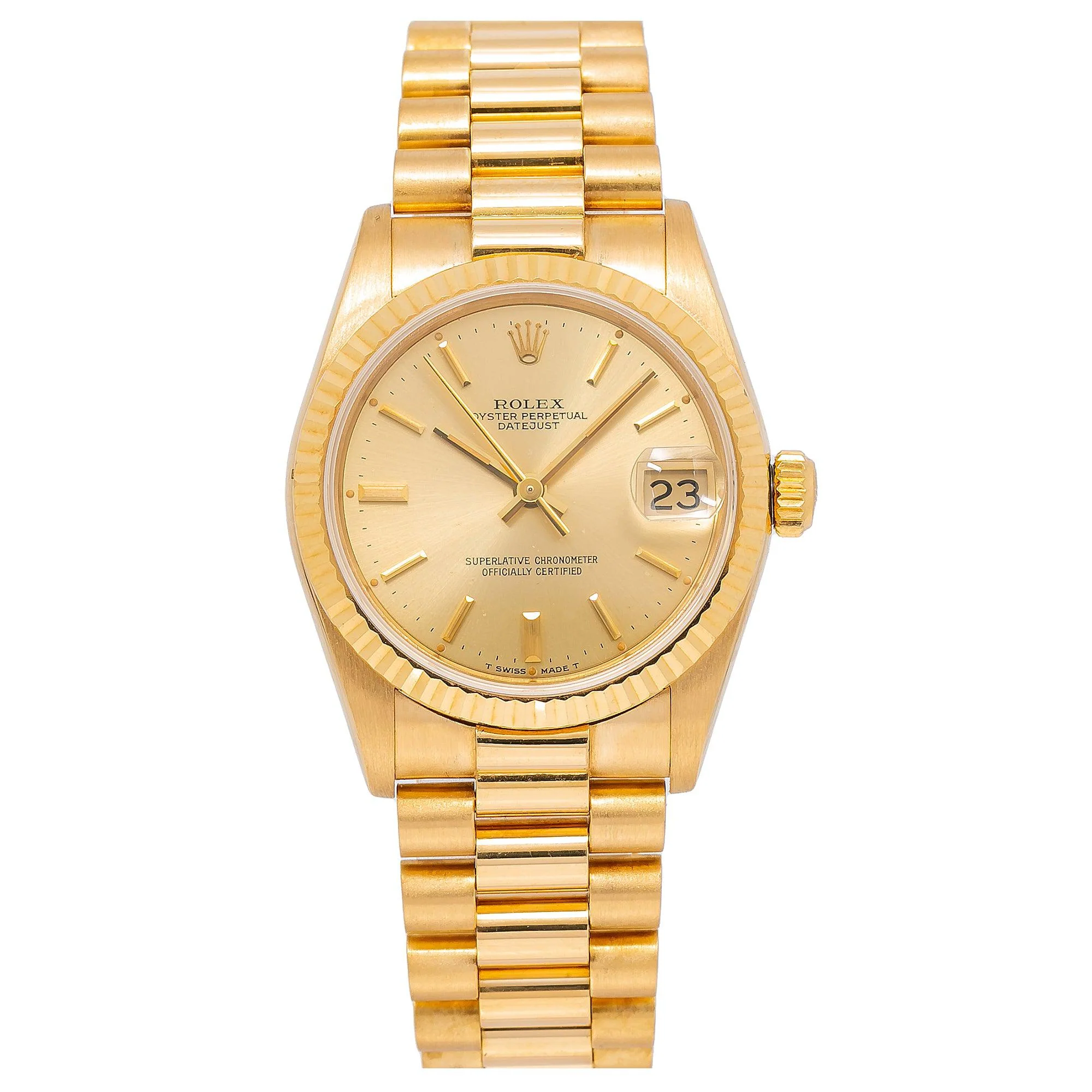 Rolex Datejust 31MM 68278 Champagne Dial Fluted Bezel 18K Yellow Gold President Bracelet