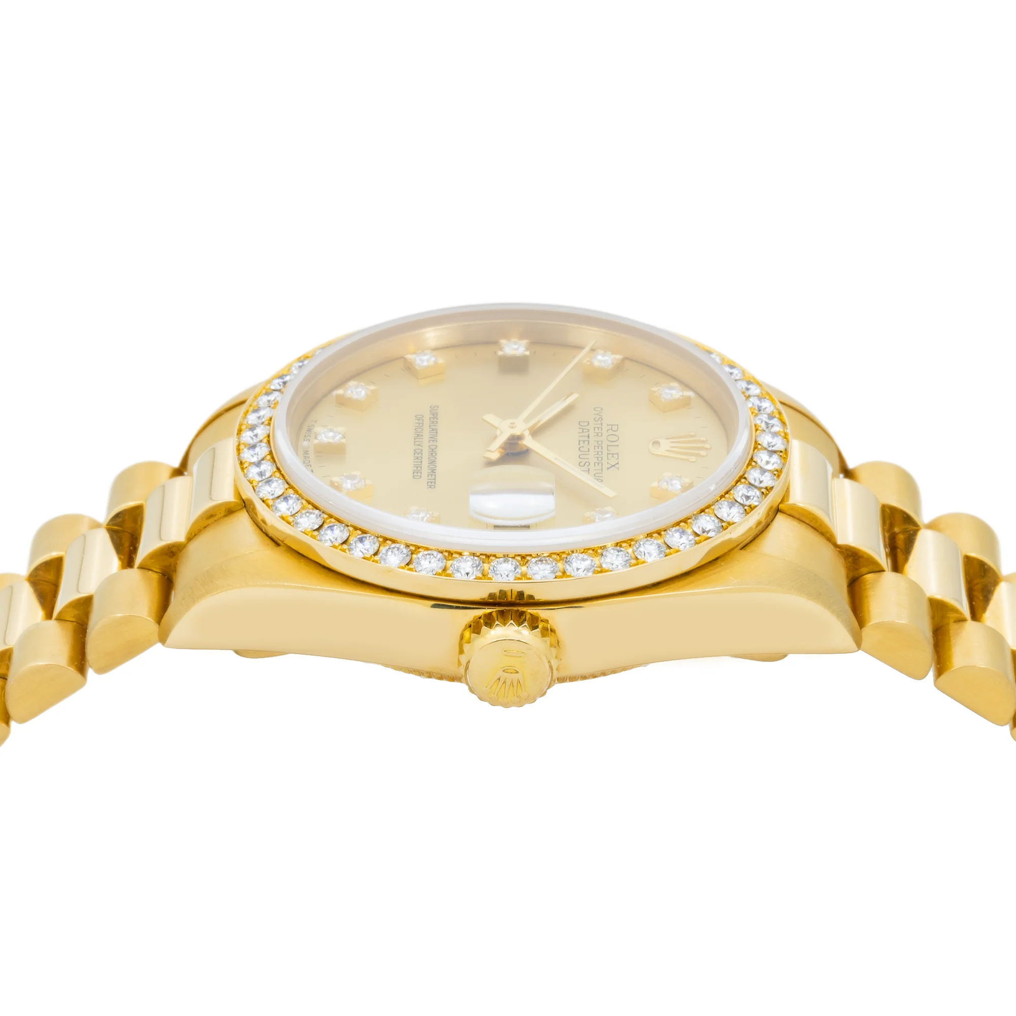 Rolex Datejust 31MM 68278 Champagne Diamond Dial Diamond Bezel 18K Yellow Gold President Bracelet - Image 5