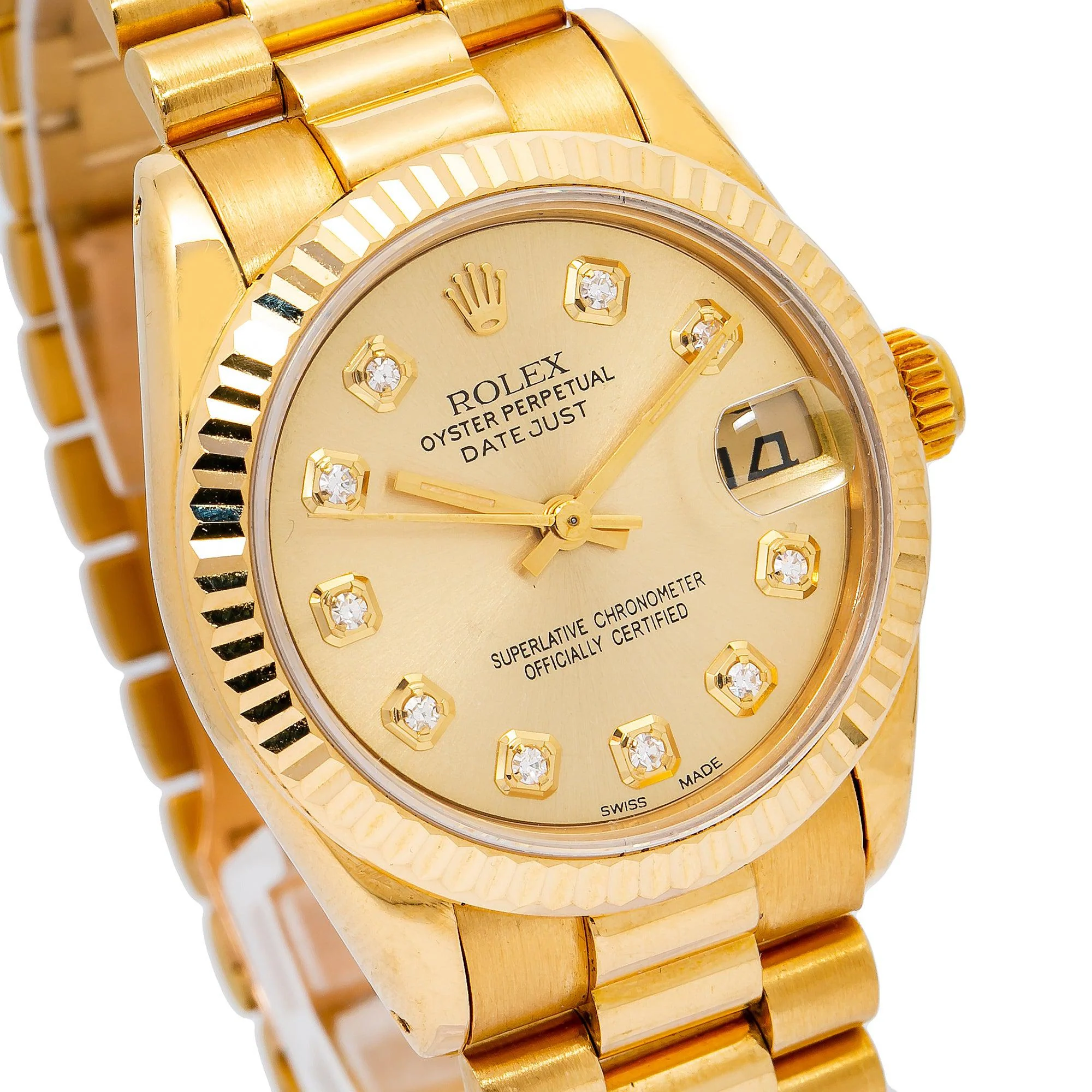 Rolex Datejust 31MM 68278 Champagne Diamond Dial Fluted Bezel 18K Yellow Gold President Bracelet - Image 4