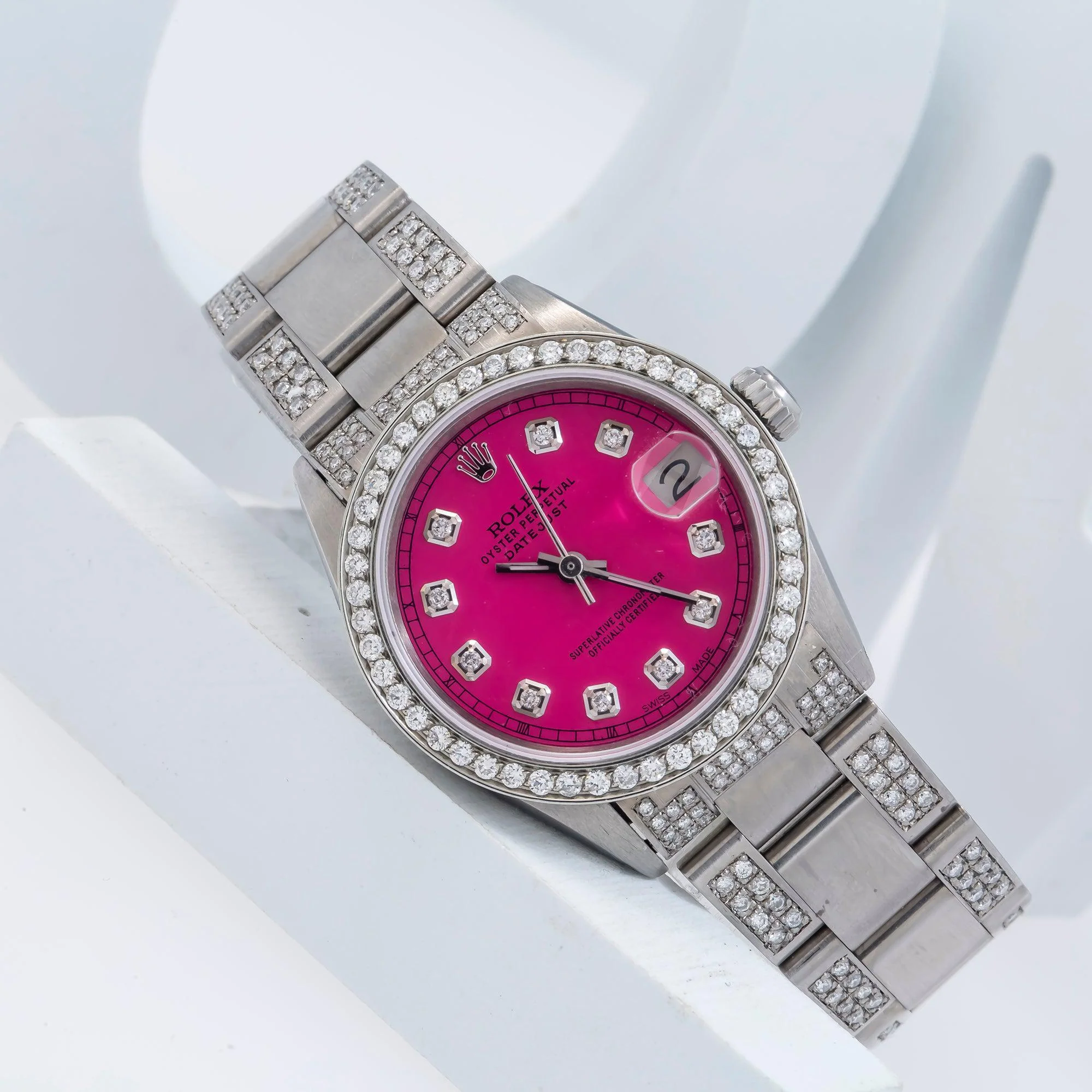Rolex Datejust 31MM 78240 Pink Diamond Dial Diamond Bezel Stainless Steel Semi Diamond Oyster Bracelet - Image 4