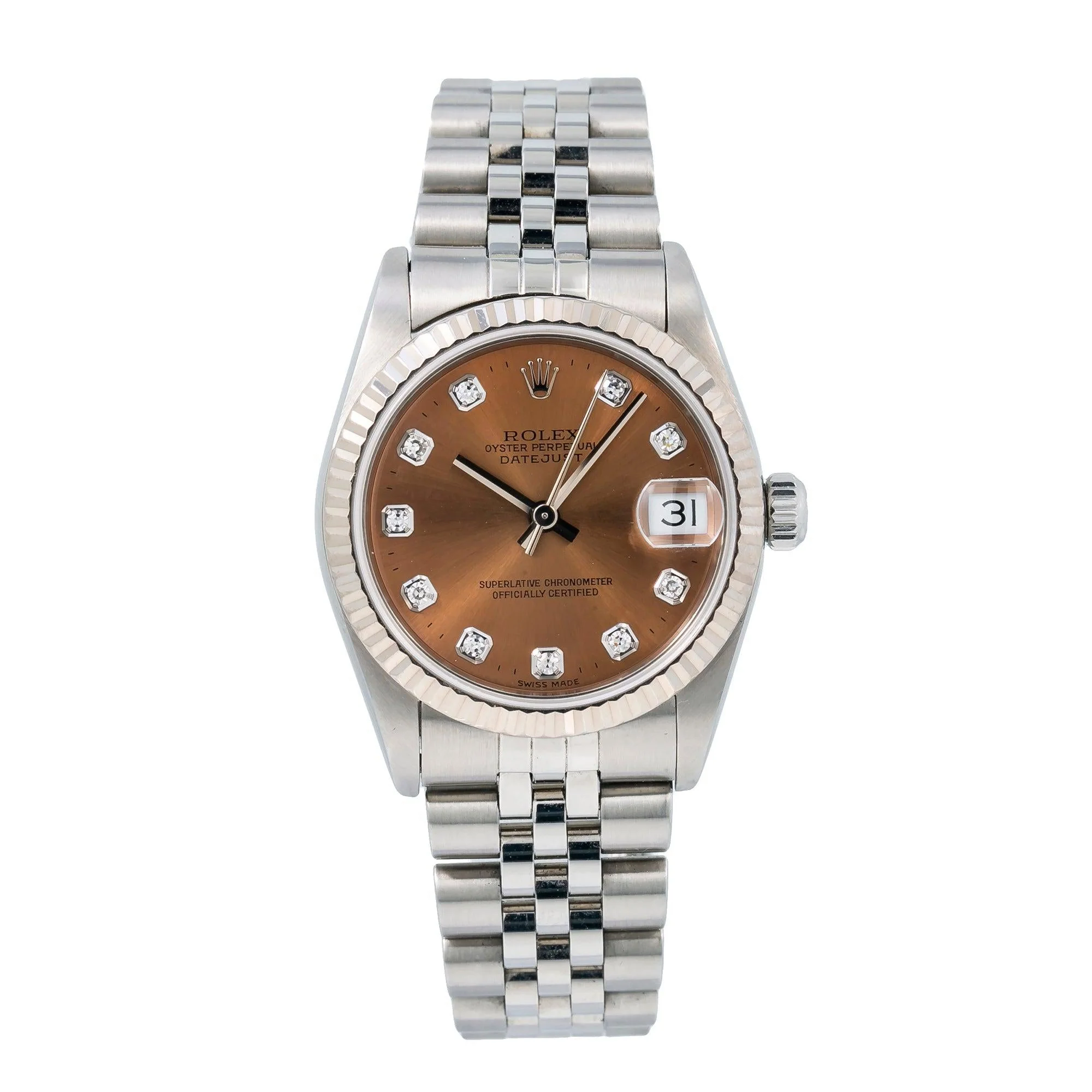Rolex Datejust 31MM 78274 Brown Diamond Dial Fluted Bezel Stainless Steel Jubilee Bracelet