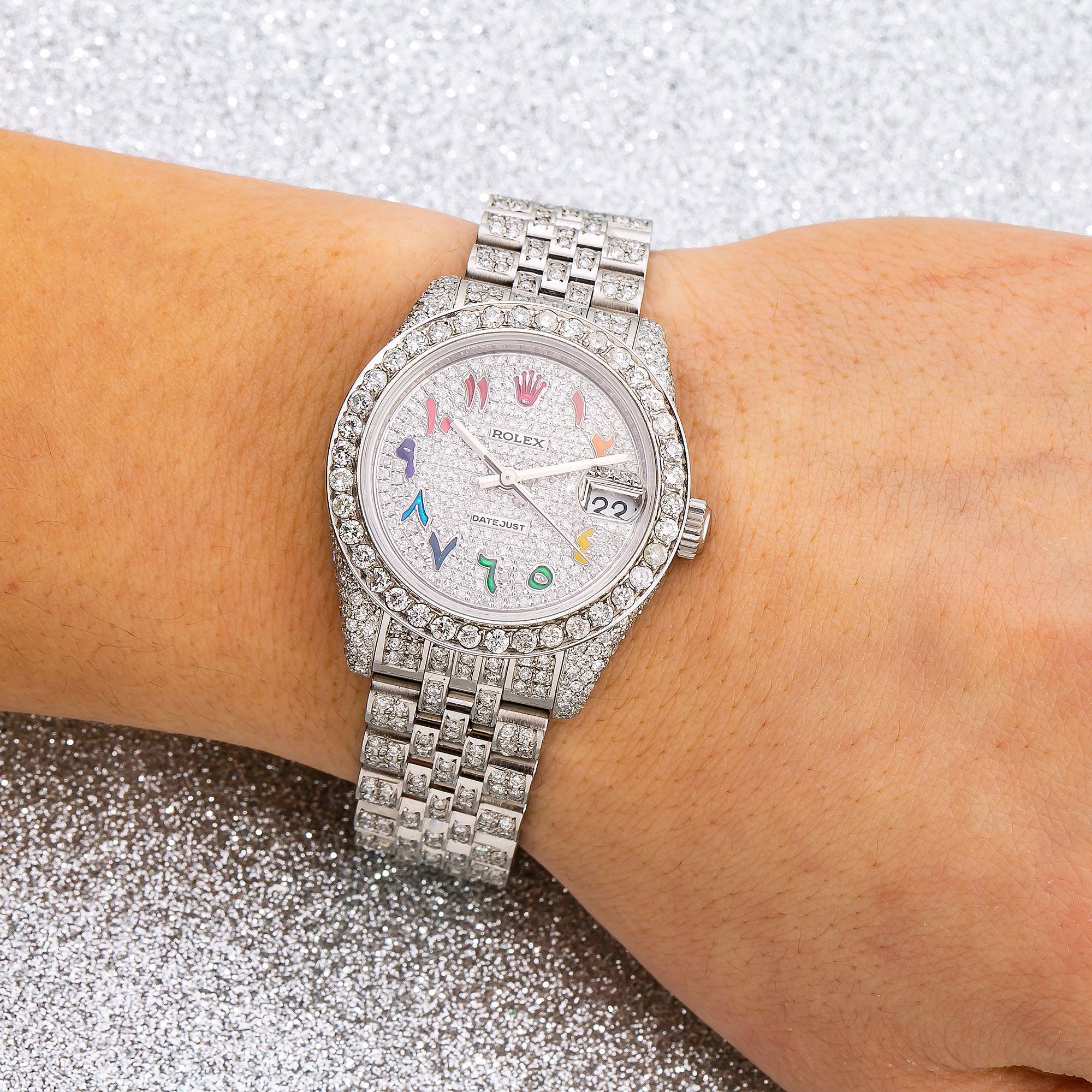 Rolex Datejust 31MM 78274 Diamond Paved Rainbow Eastern Arabic Dial Diamond Bezel Stainless Steel Full Diamond Jubilee Bracelet - Image 2