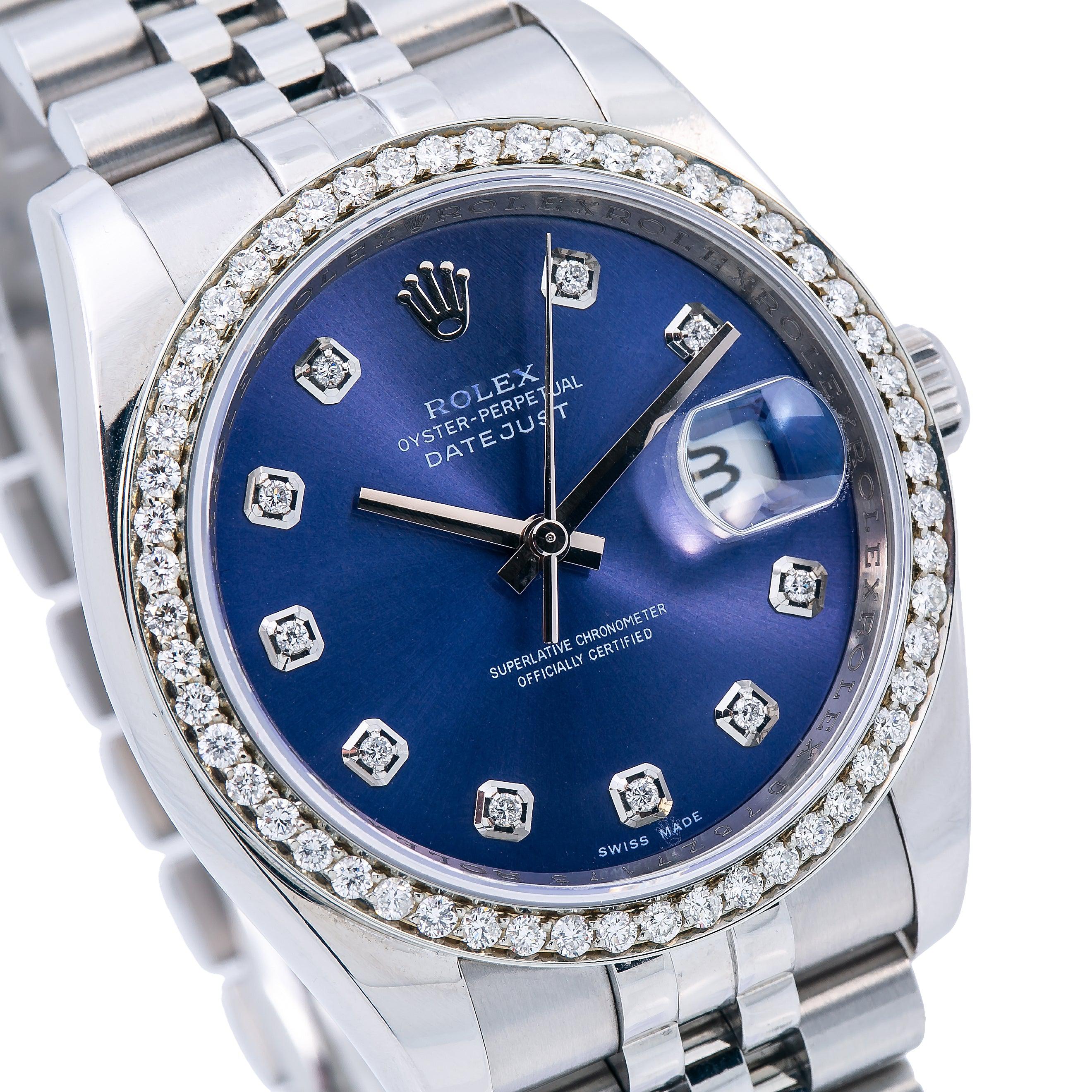 Rolex Datejust 36MM 116200 Blue Diamond Dial Diamond Bezel Stainless Steel Jubilee Bracelet 1.2ct - Image 3