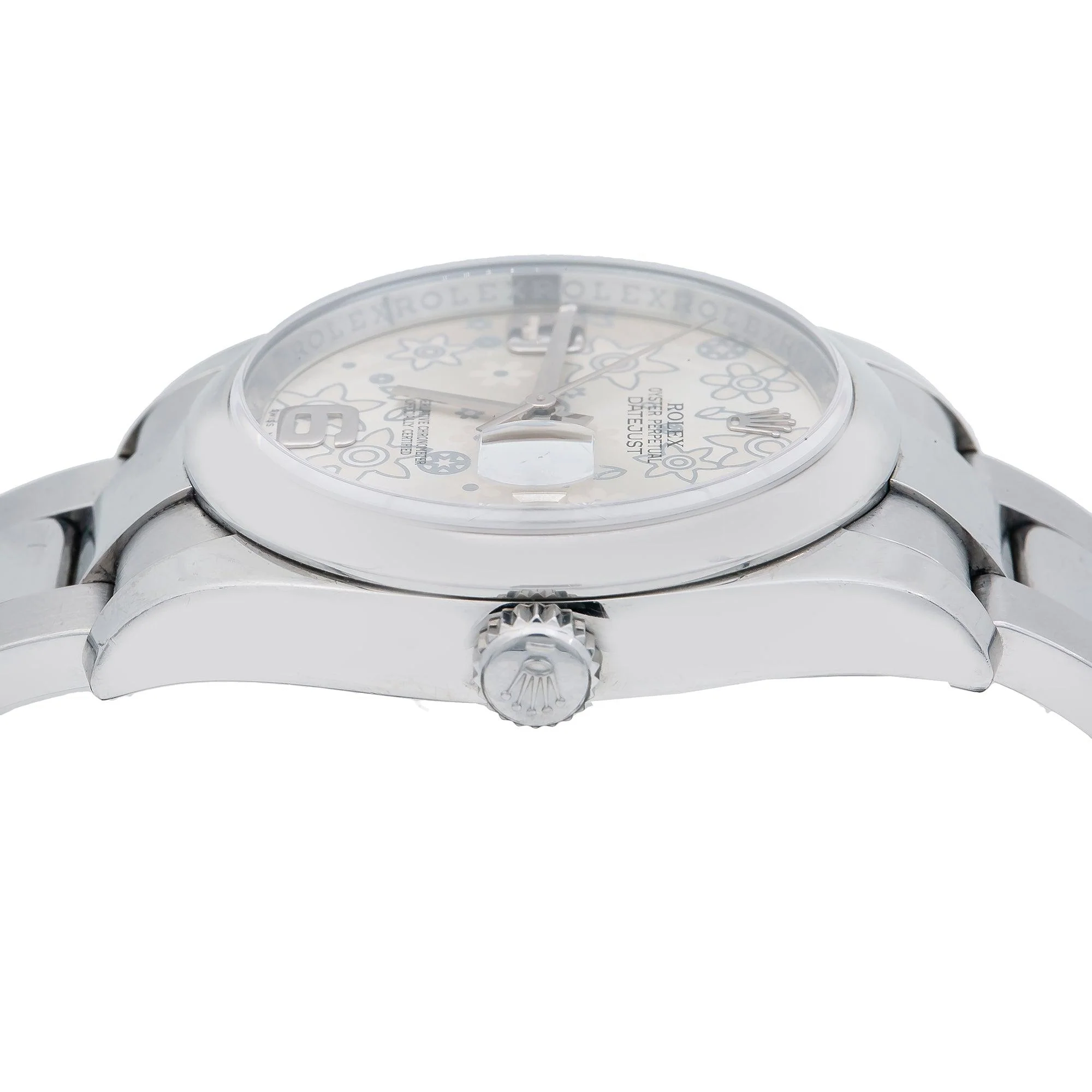 Rolex Datejust 36MM 116200 Silver Floral Arabic Dial Smooth Bezel Stainless Steel Oyster Bracelet - Image 4