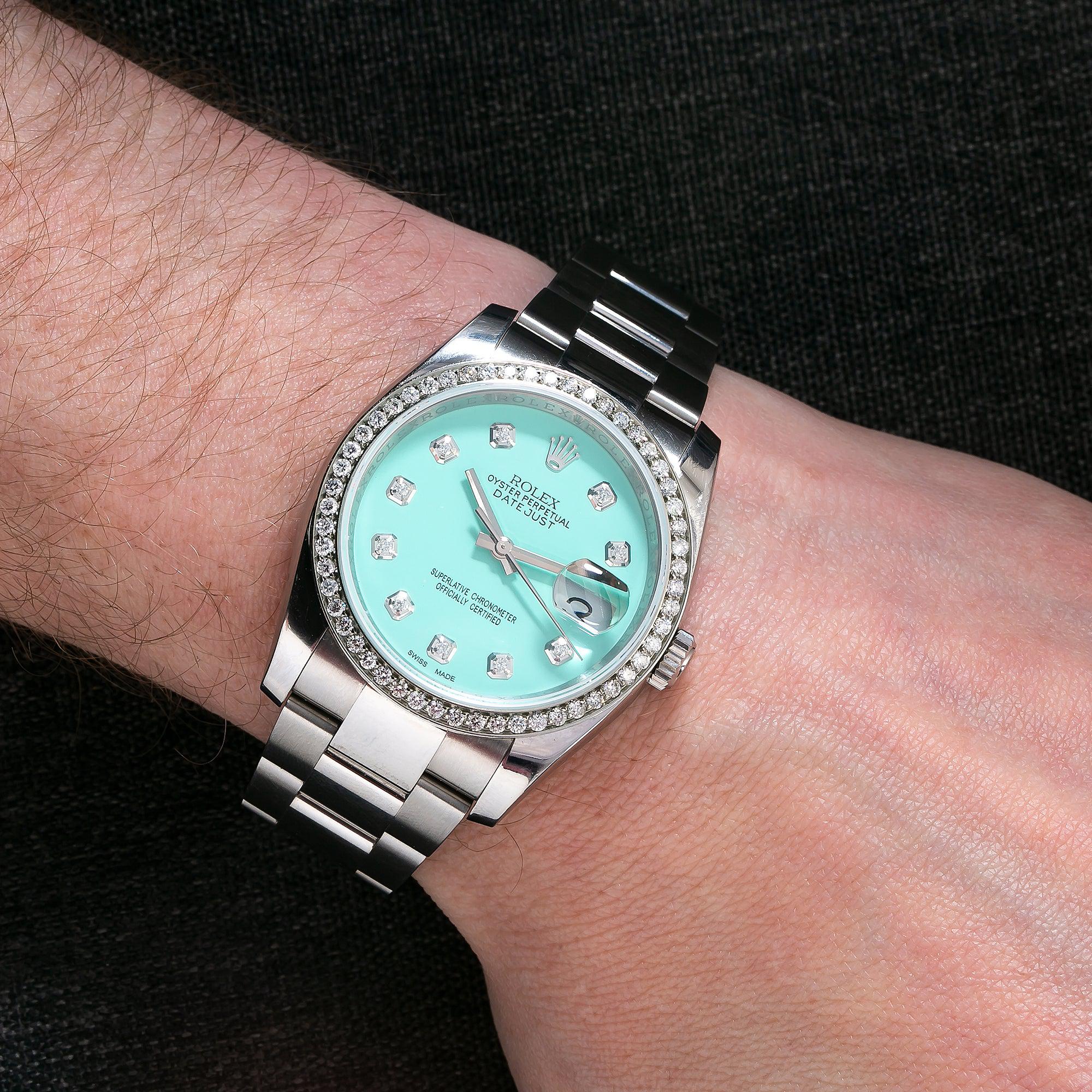 Rolex Datejust 36MM 116200 Turquoise Diamond Dial Diamond Bezel Stainless Steel Oyster Bracelet - Image 2