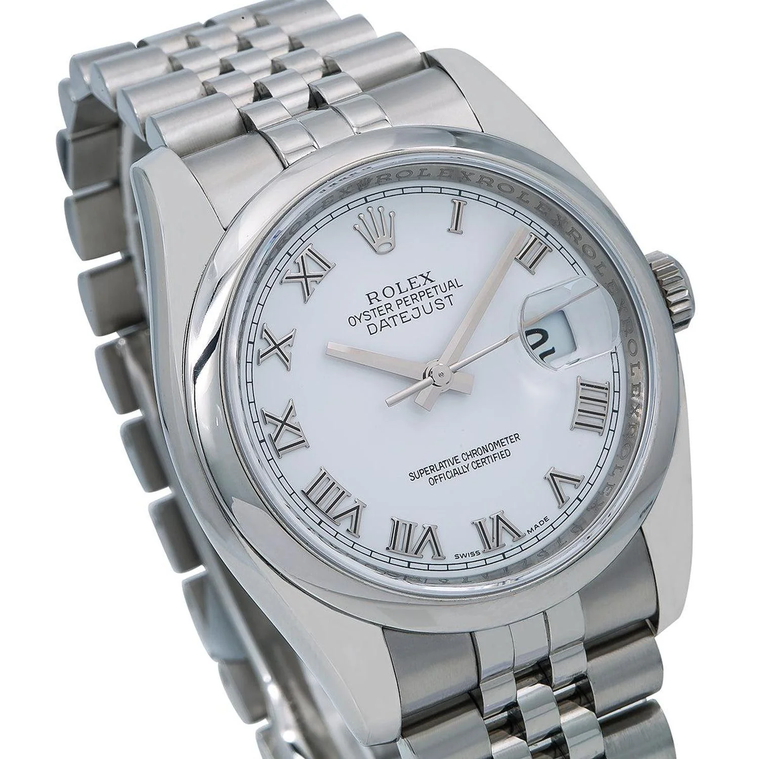 Rolex Datejust 36MM 116200 White Roman Dial Smooth Bezel Stainless Steel Jubilee Bracelet - Image 3
