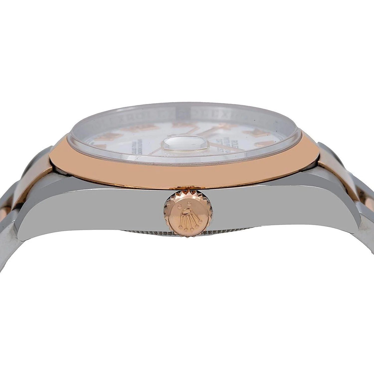 Rolex Datejust 36MM 116201 White Roman Dial Smooth Bezel Two Tone Rose Gold Oyster Bracelet - Image 4