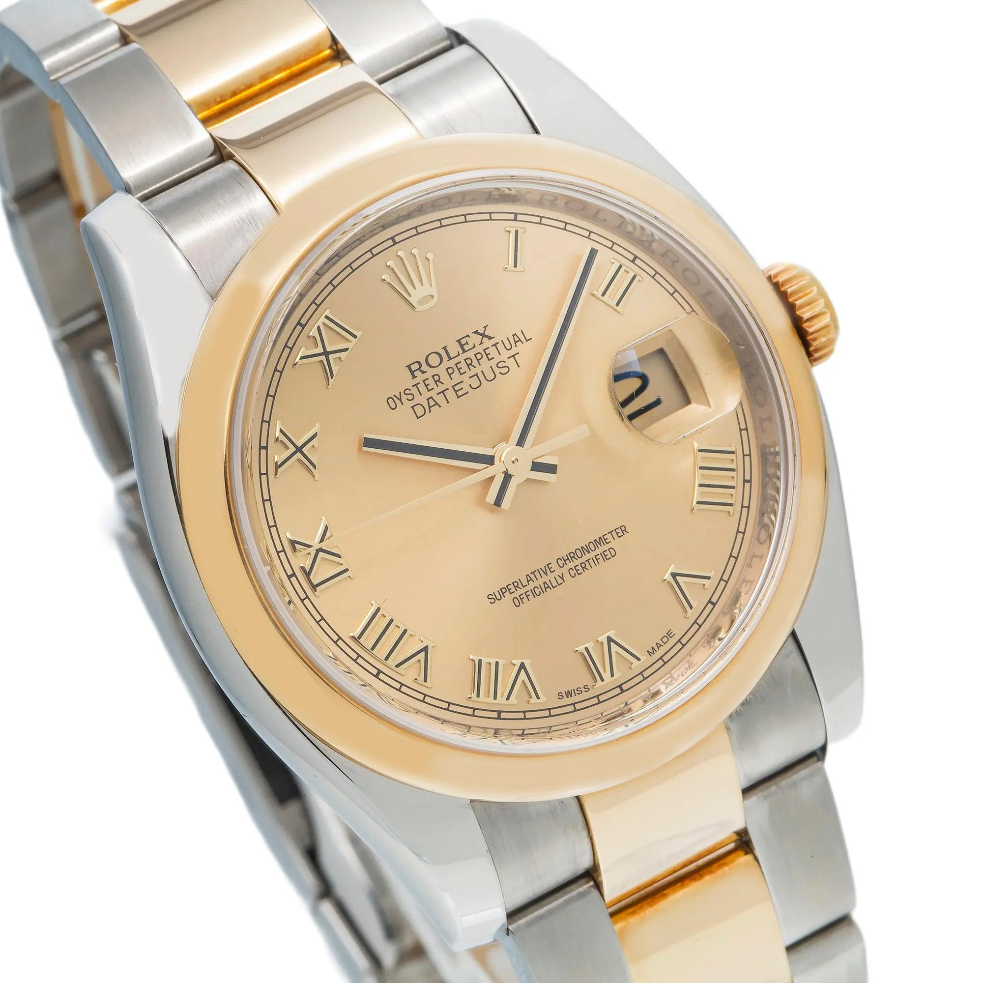 Rolex Datejust 36MM 116203 Champagne Roman Dial Smooth Bezel Two Tone Yellow Gold Oyster Bracelet - Image 2