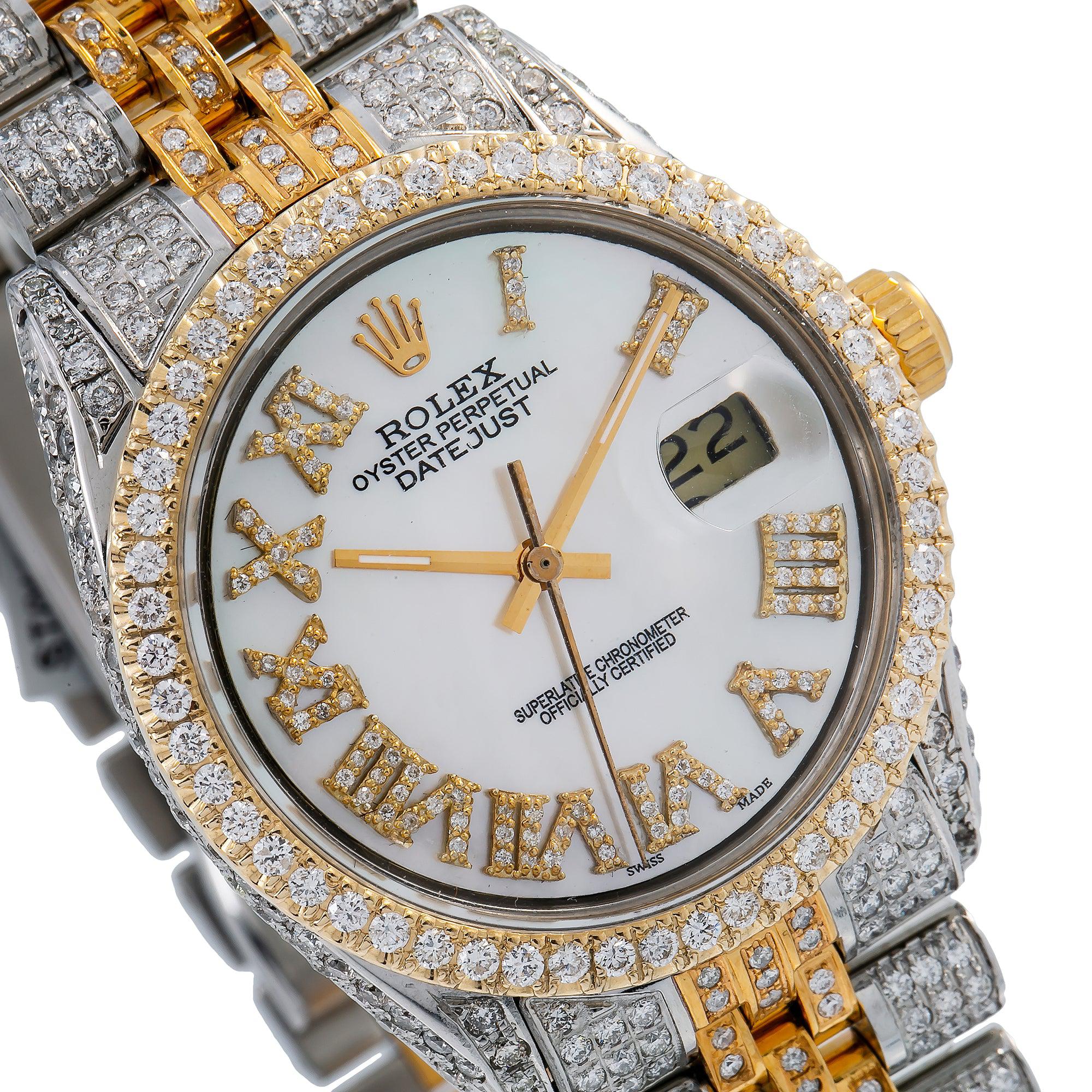Rolex Datejust 36MM 116203 White Mother of Pearl Roman Diamond Dial Diamond Bezel Two Tone Yellow Gold Full Diamond Jubilee Bracelet 8.25ct - Image 4