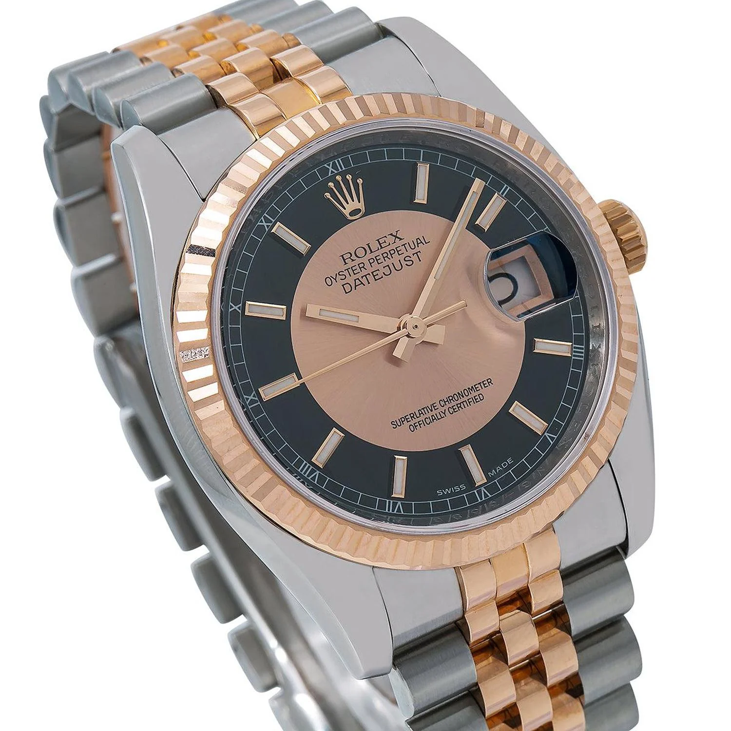 Rolex Datejust 36MM 116231 Black Tuxedo Dial Fluted Bezel Two Tone Rose Gold Jubilee Bracelet - Image 3