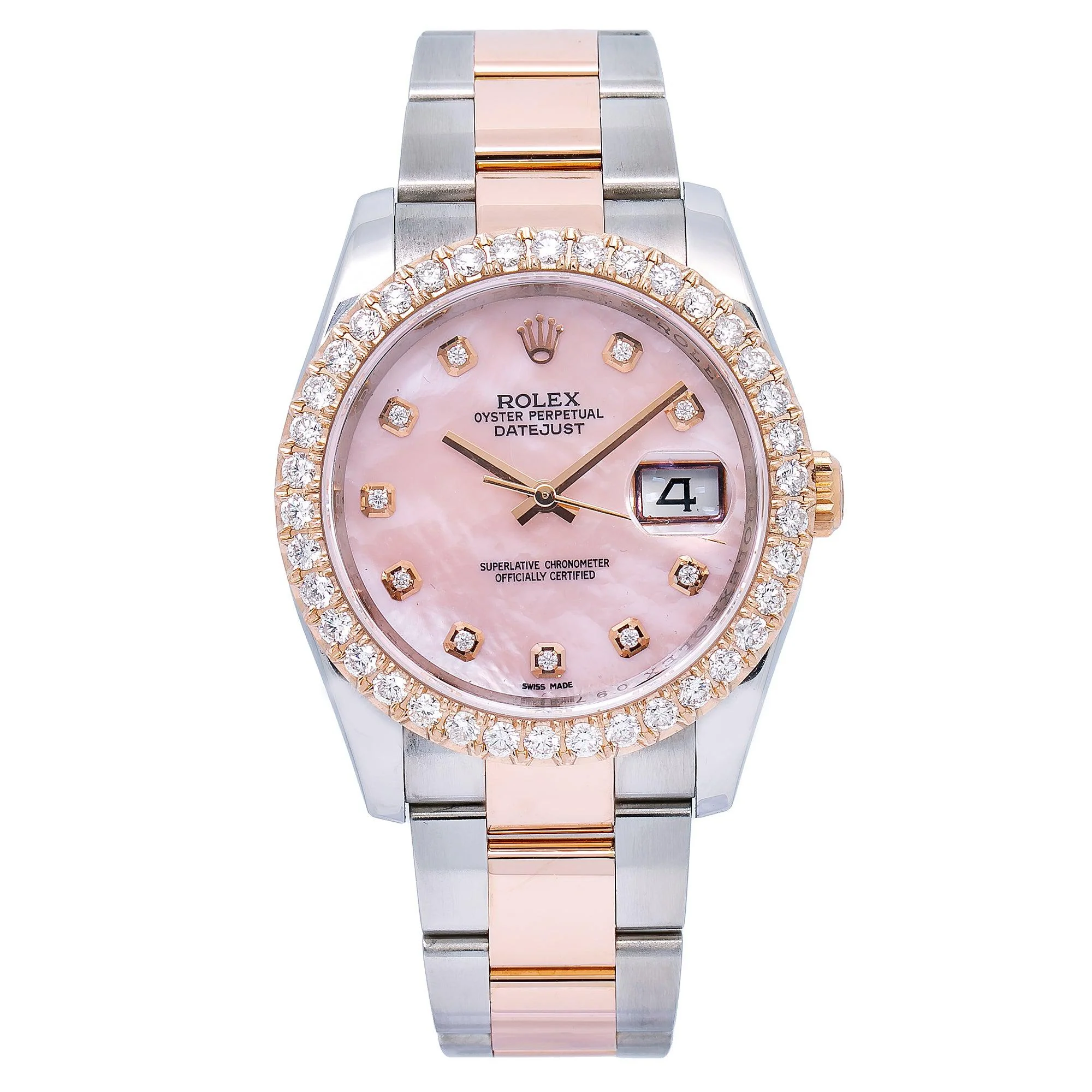 Rolex Datejust 36MM 116231 Pink Mother of Pearl Diamond Dial Diamond Bezel Two Tone Rose Gold Oyster Bracelet