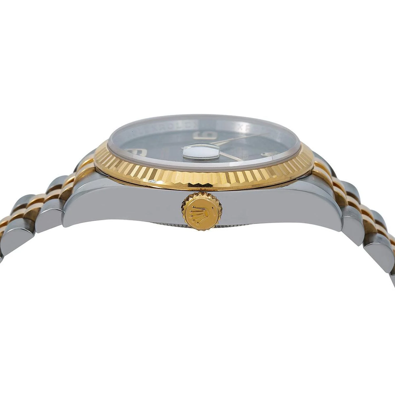 Rolex Datejust 36MM 116233 Brown Floral Arabic Dial Fluted Bezel Two Tone Yellow Gold Jubilee Bracelet - Image 4