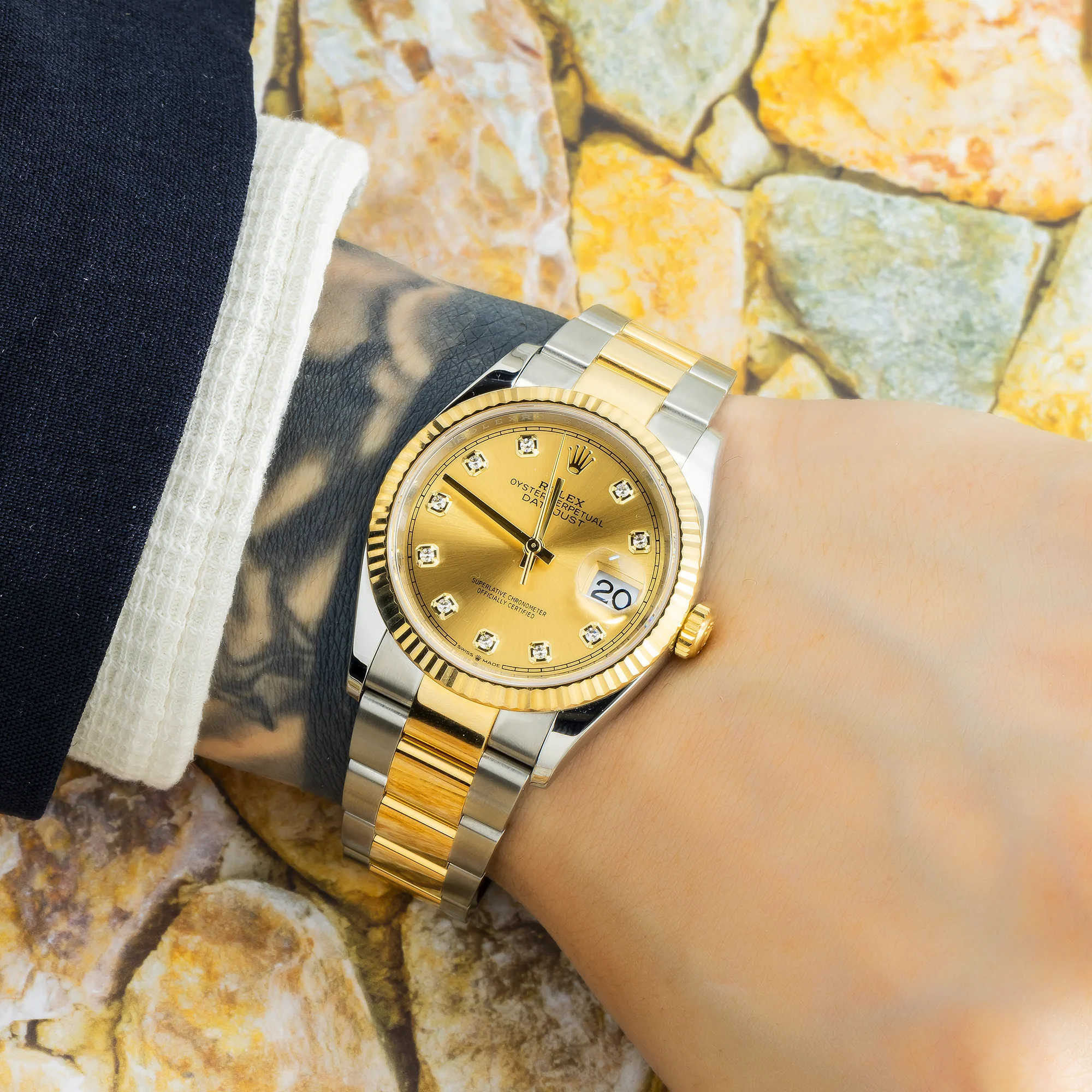 Rolex Datejust 36MM 116233 Champagne Diamond Dial Fluted Bezel Two Tone Yellow Gold Oyster Bracelet - Image 2