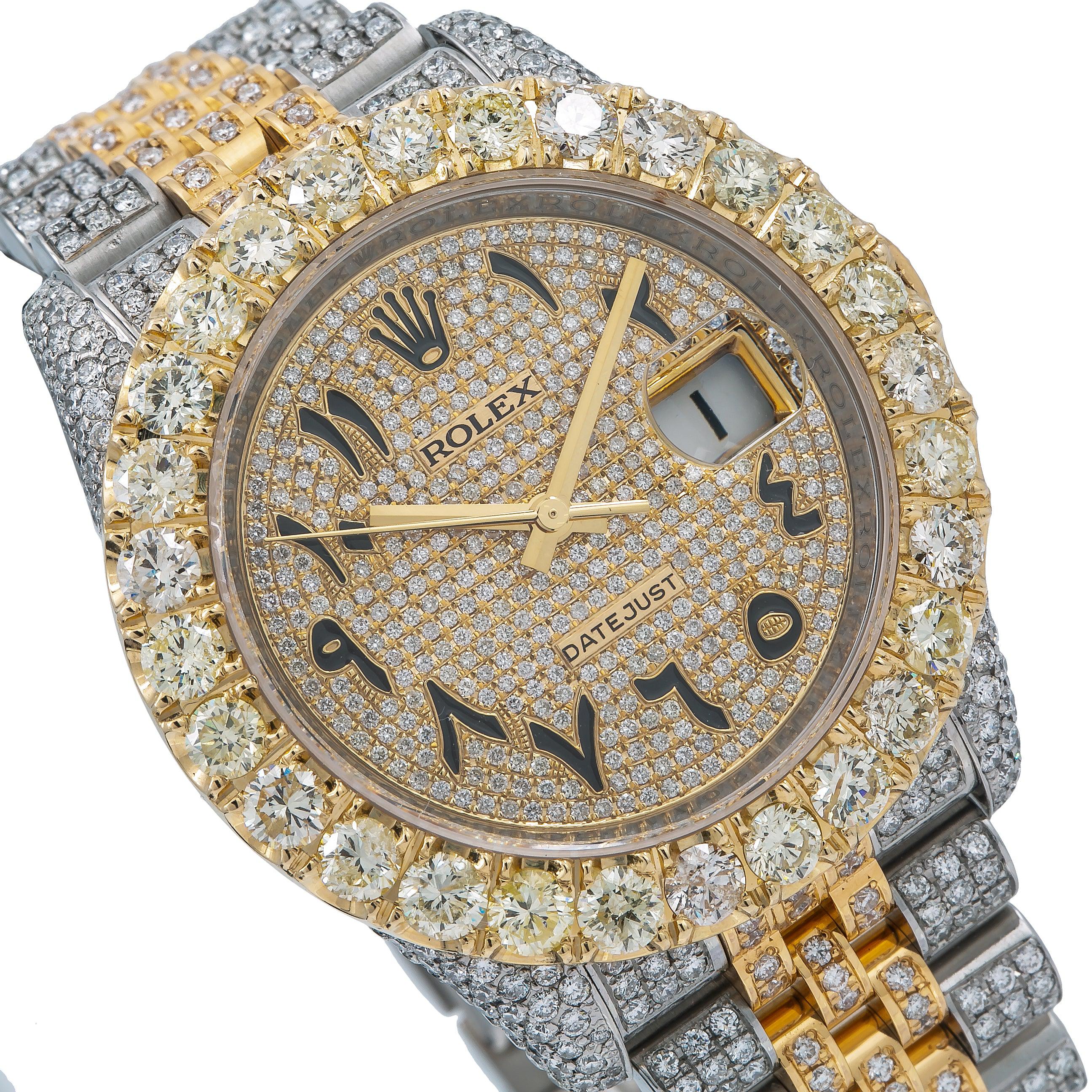 Rolex Datejust 36MM 116233 Diamond Paved Eastern Arabic Dial Diamond Bezel Two Tone Yellow Gold Full Diamond Jubilee Bracelet - Image 3