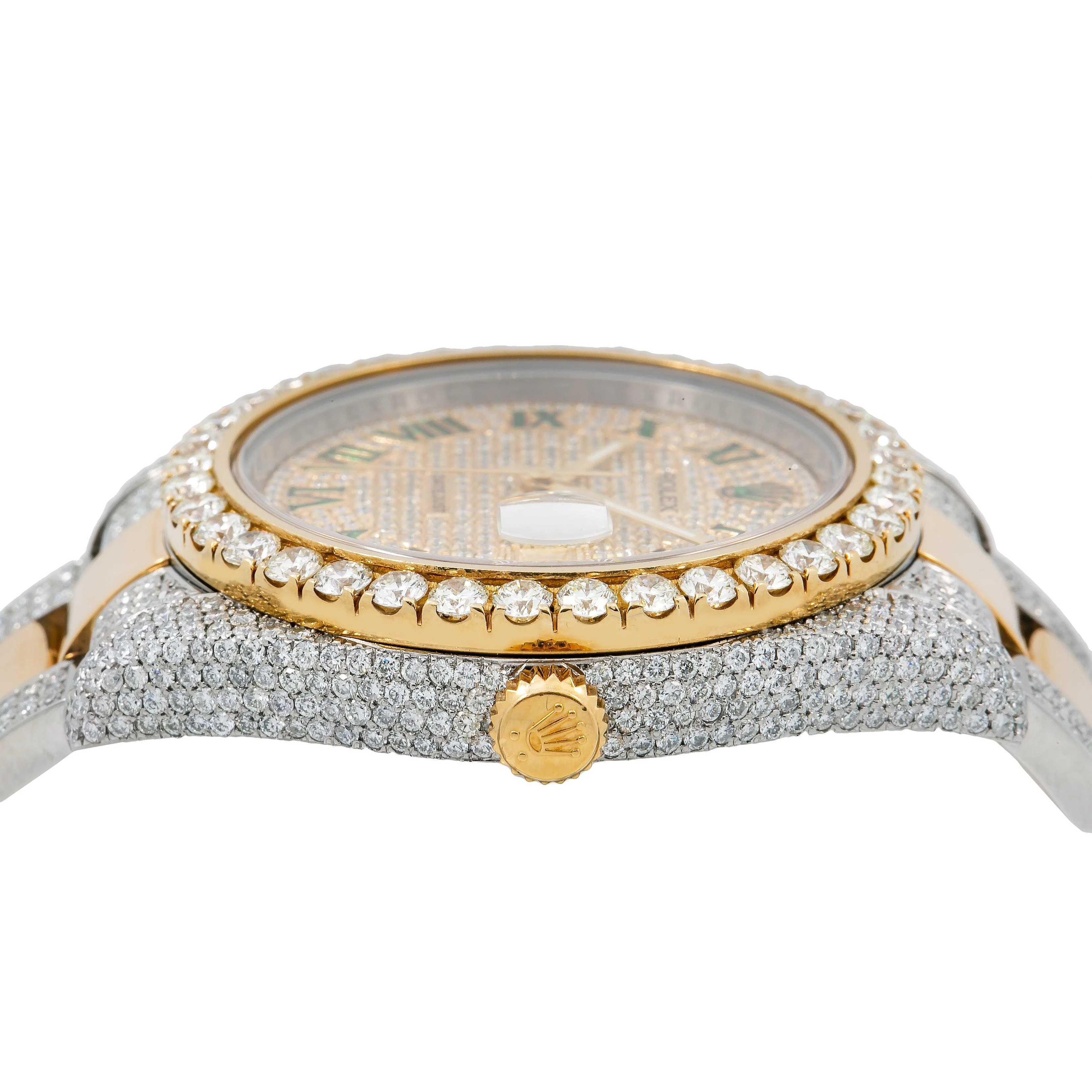 Rolex Datejust 36MM 116233 Diamond Paved Green Roman Dial Diamond Bezel Two Tone Yellow Gold Semi Diamond Oyster Bracelet 14.25ct - Image 4