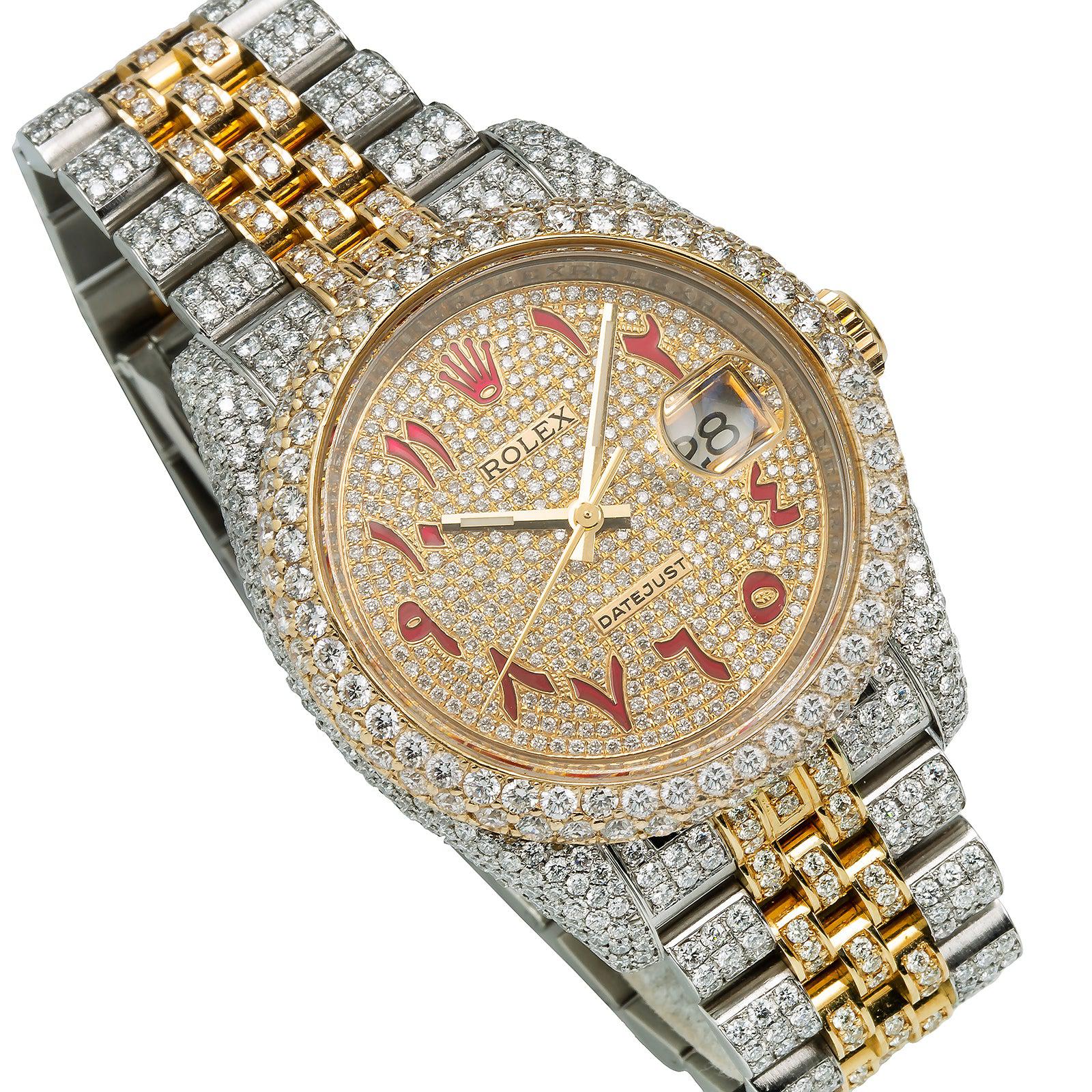 Rolex Datejust 36MM 116233 Diamond Paved Red Eastern Arabic Dial Diamond Bezel Two Tone Yellow Gold Full Diamond Jubilee Bracelet 13.25ct - Image 2